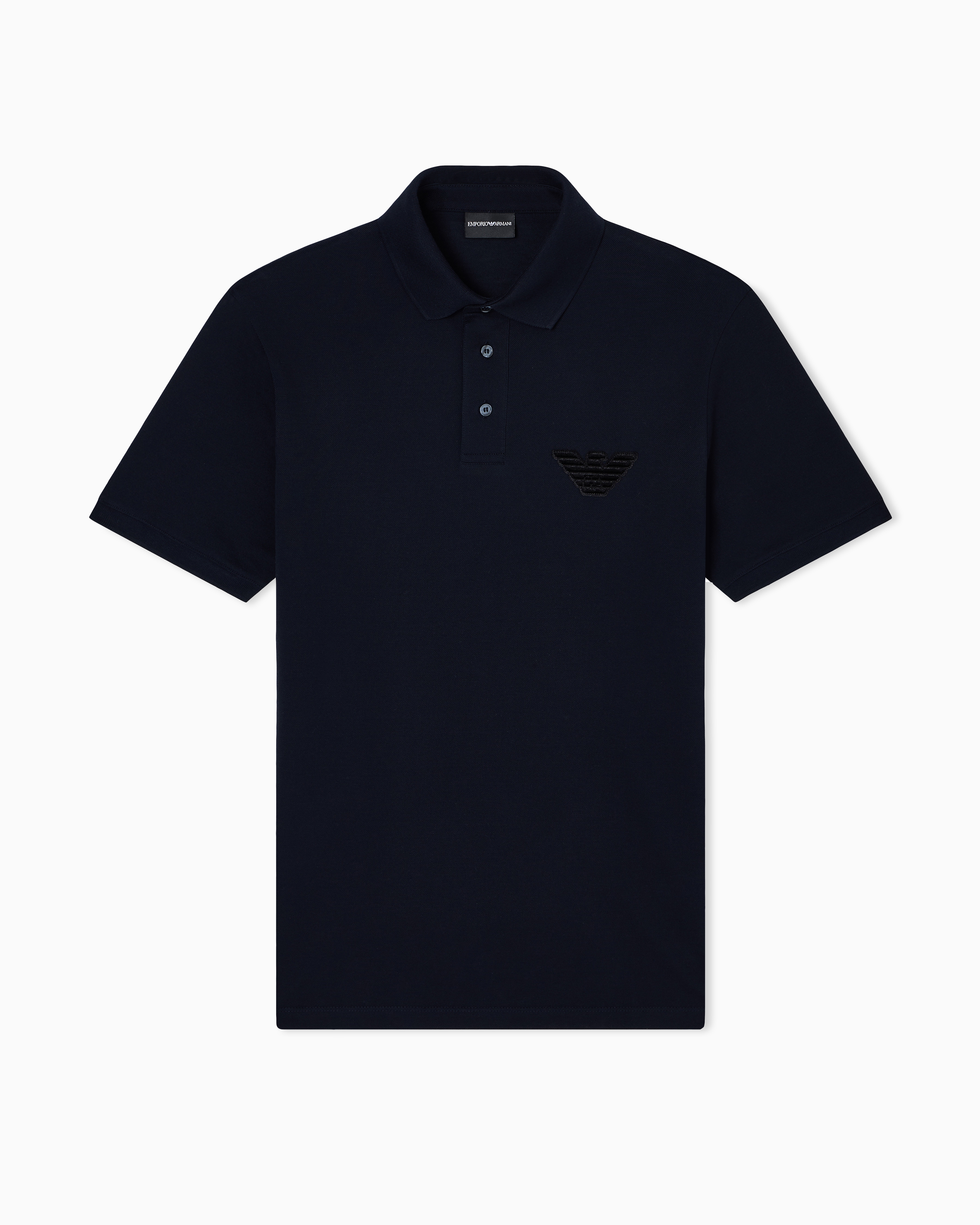 Emporio Armani Piqué Jersey Polo Shirt With Eagle Patch In Blue