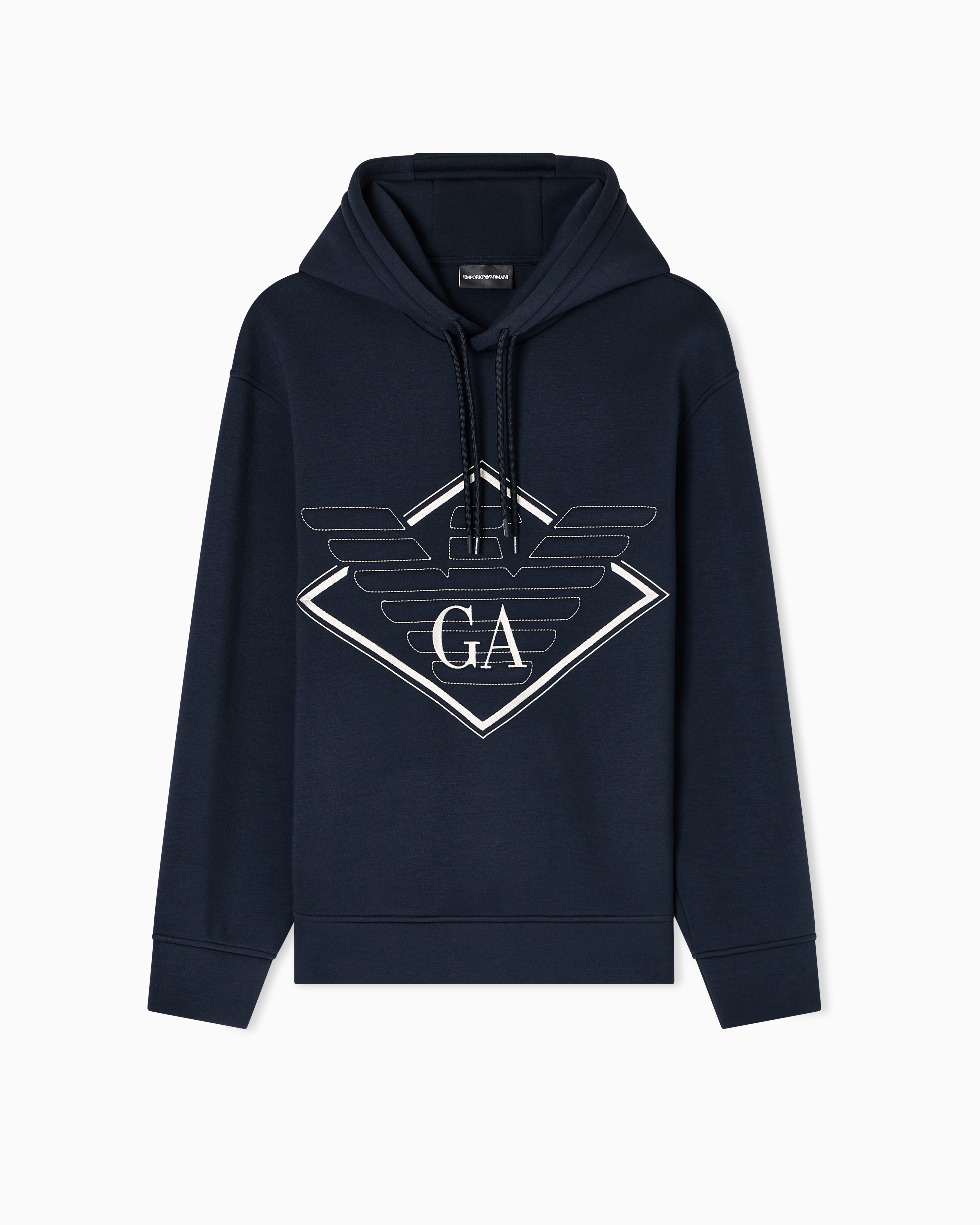 Emporio Armani - Double-jersey hooded sweatshirt with oversized eagle embroidery, Man, Navy Blue, Size: