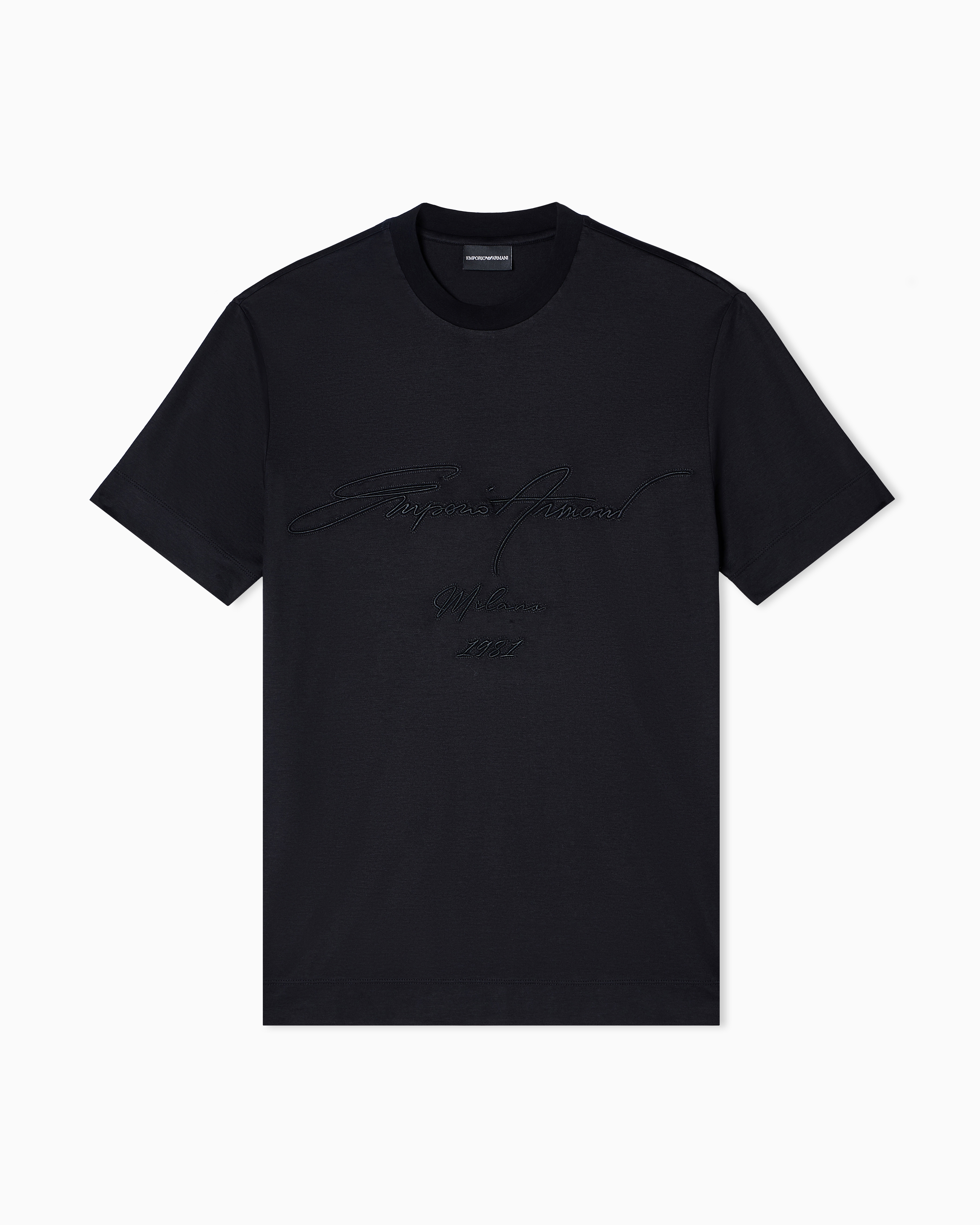 Emporio Armani Asv Lyocell-blend Jersey T-shirt With Oversized Embroidery In Black