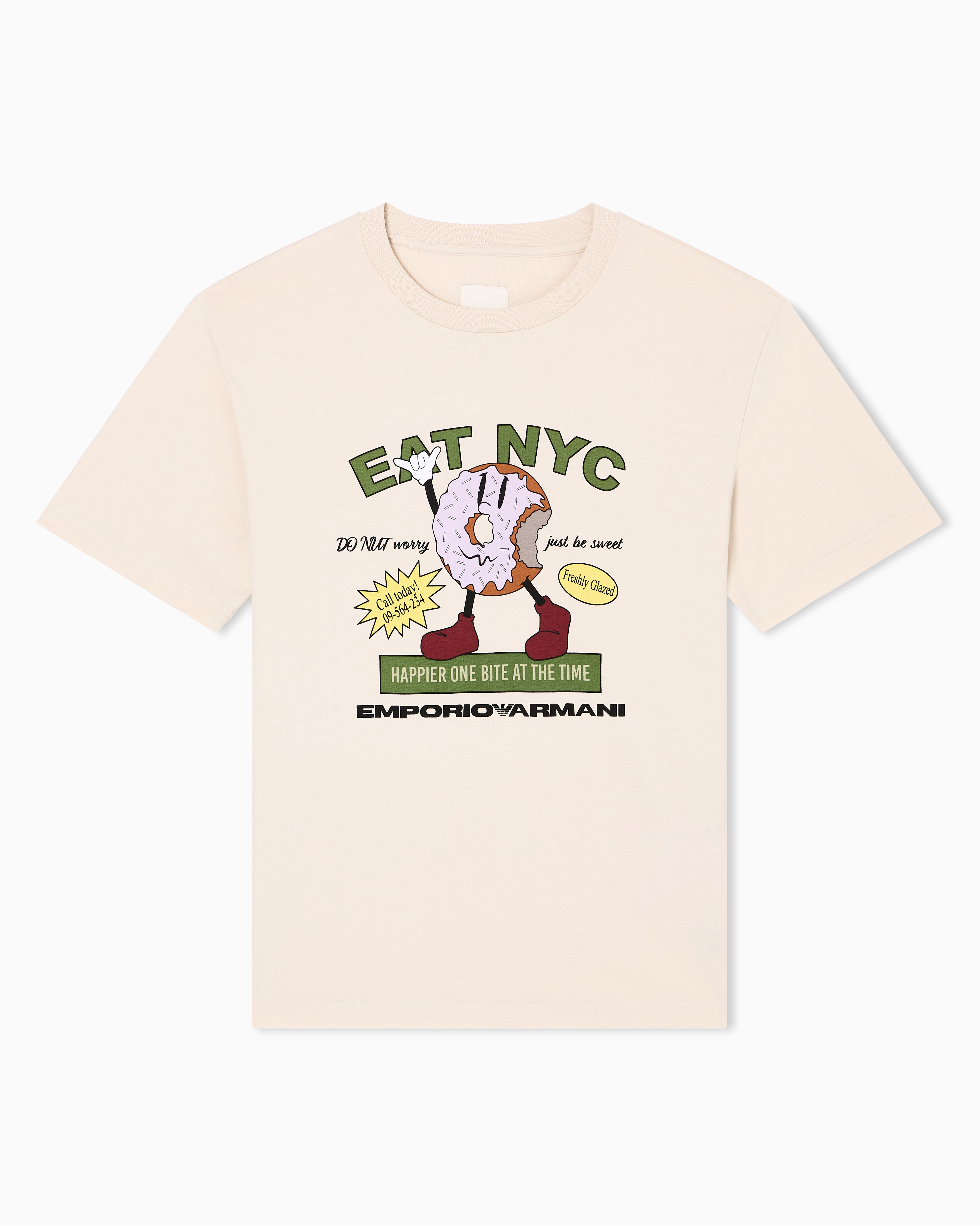 Emporio Armani - ASV New York Capsule Collection EAT NYC print jersey T-shirt, Man, Beige, Size: