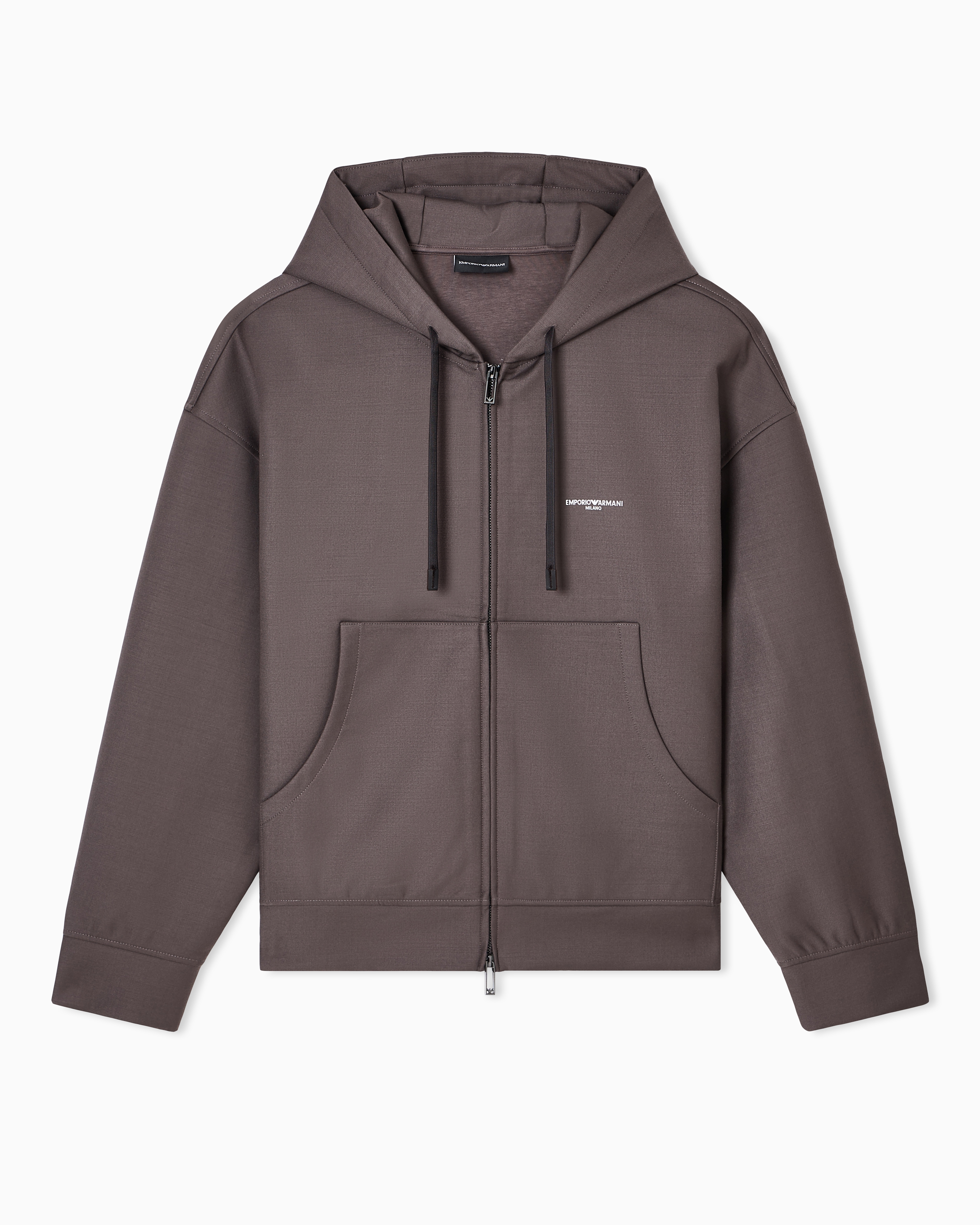 Emporio Armani - Light wool zip-up hooded sweatshirt, Man, Grey, Size: