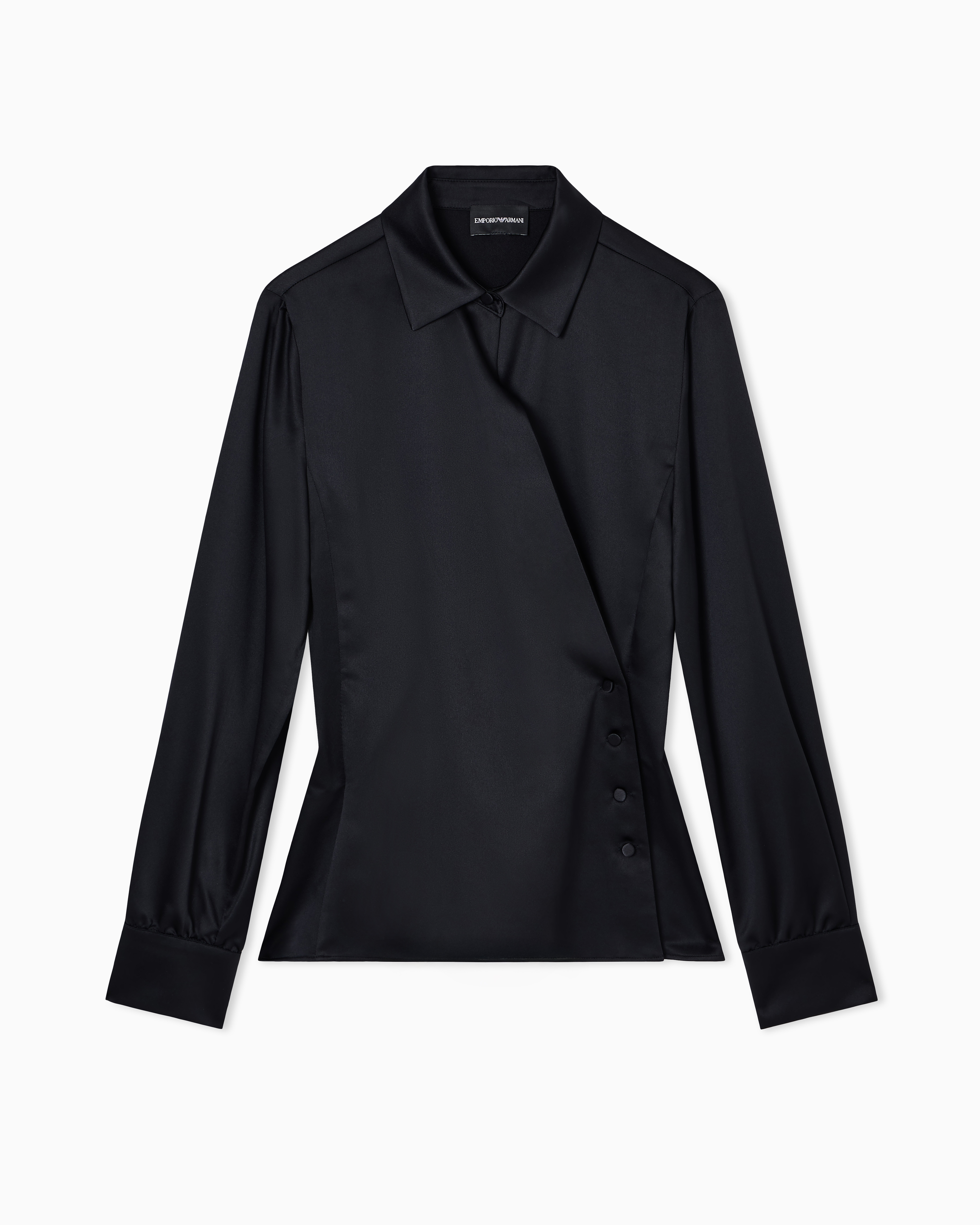 Emporio Armani - Satin crêpe wrap shirt, Woman, Black, Size: