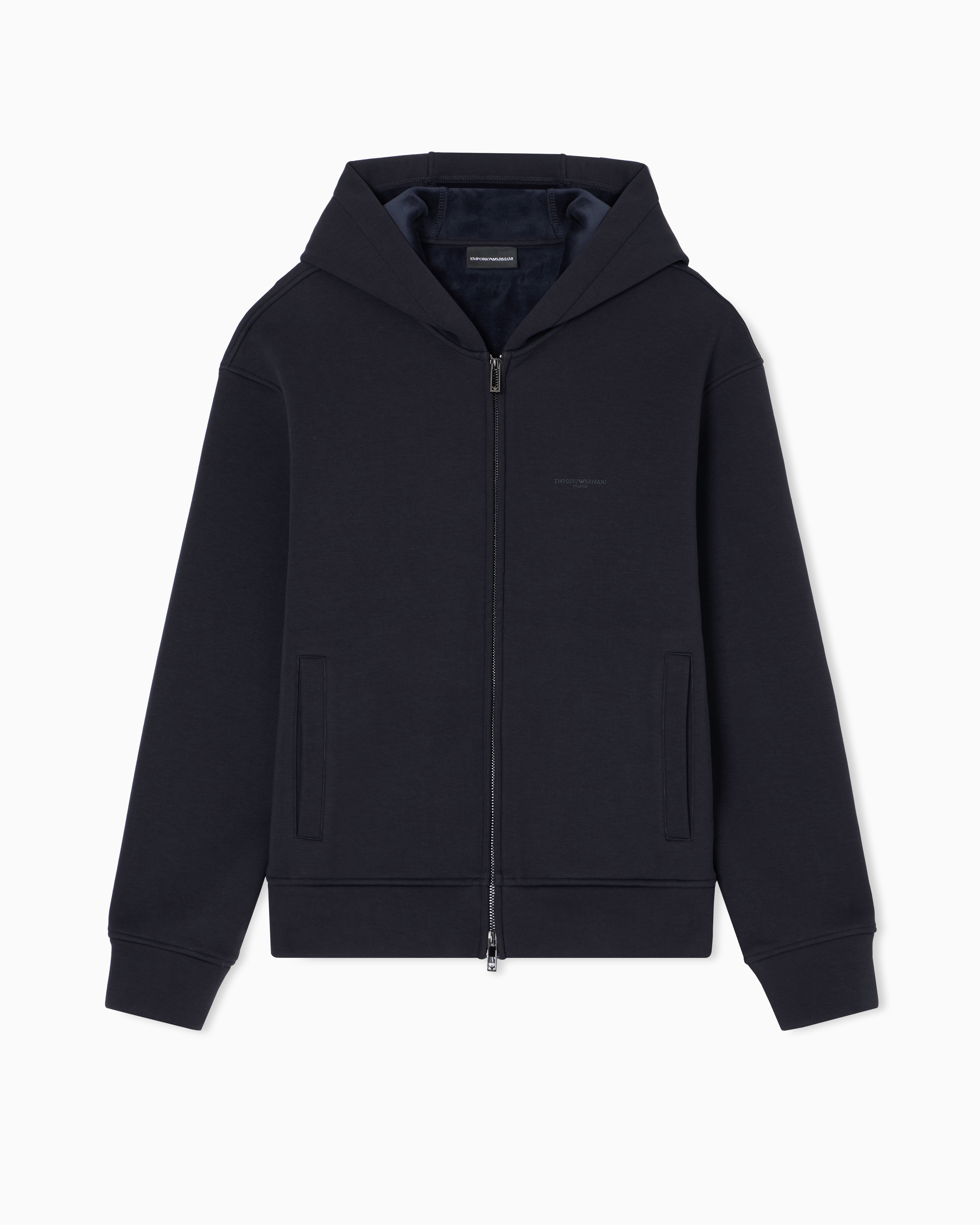 Emporio Armani - ASV Lyocell-blend bonded jersey zip-up sweatshirt with hood, Man, Navy Blue, Size: