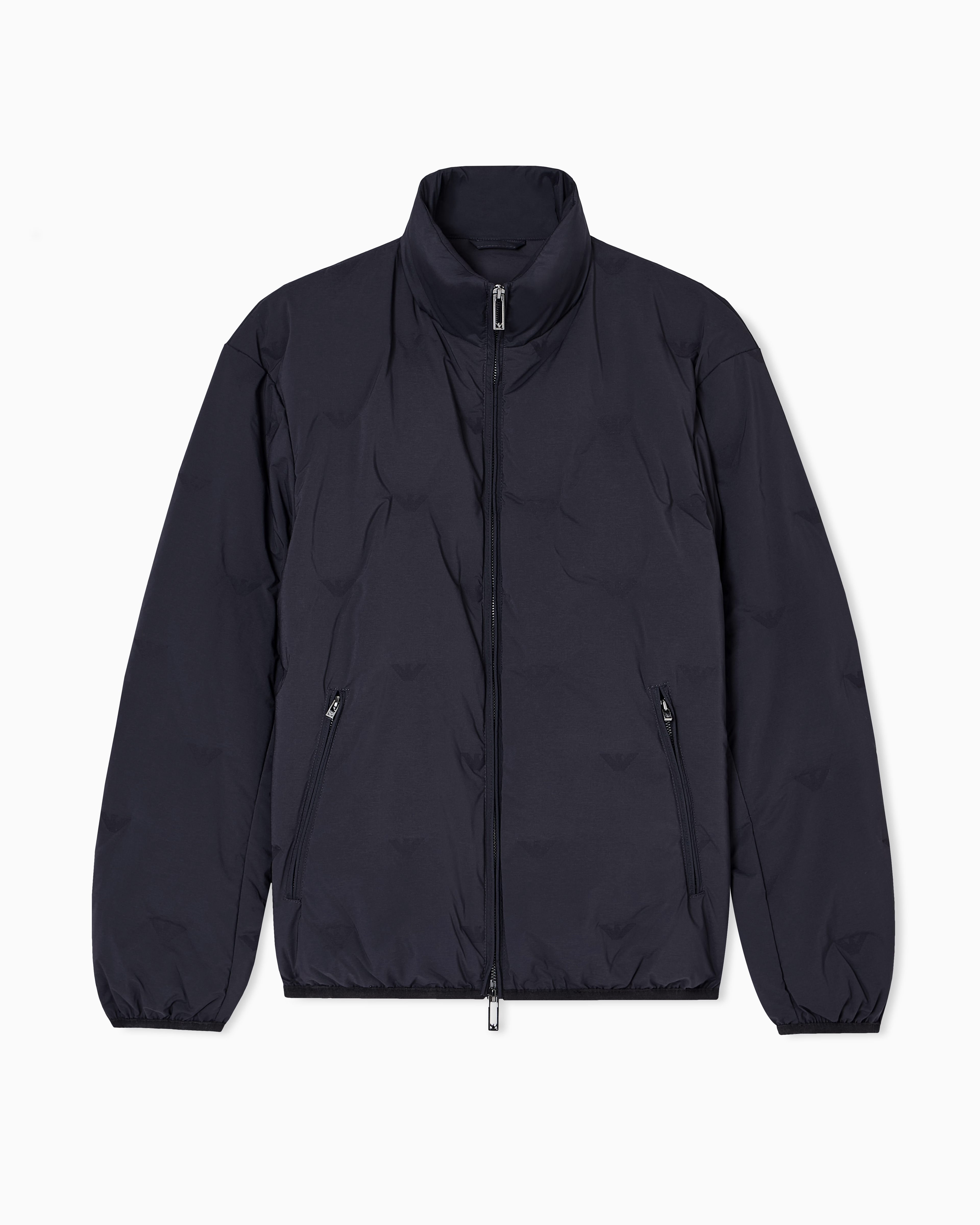 Full-zip nylon down jacket with inlaid all-over micro eagles