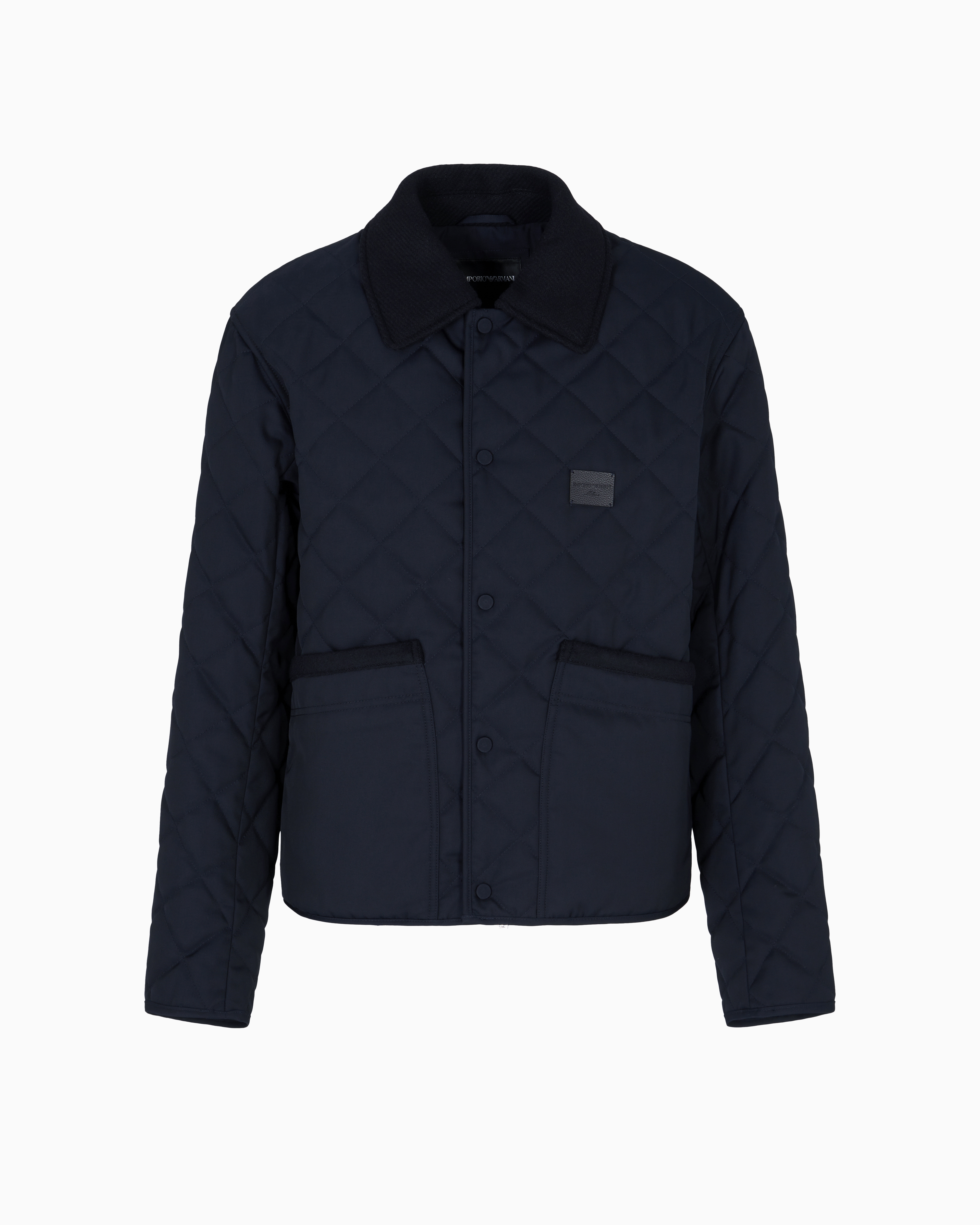 Emporio Armani - Quilted nylon blouson with flannel details, Man, Navy Blue, Size: