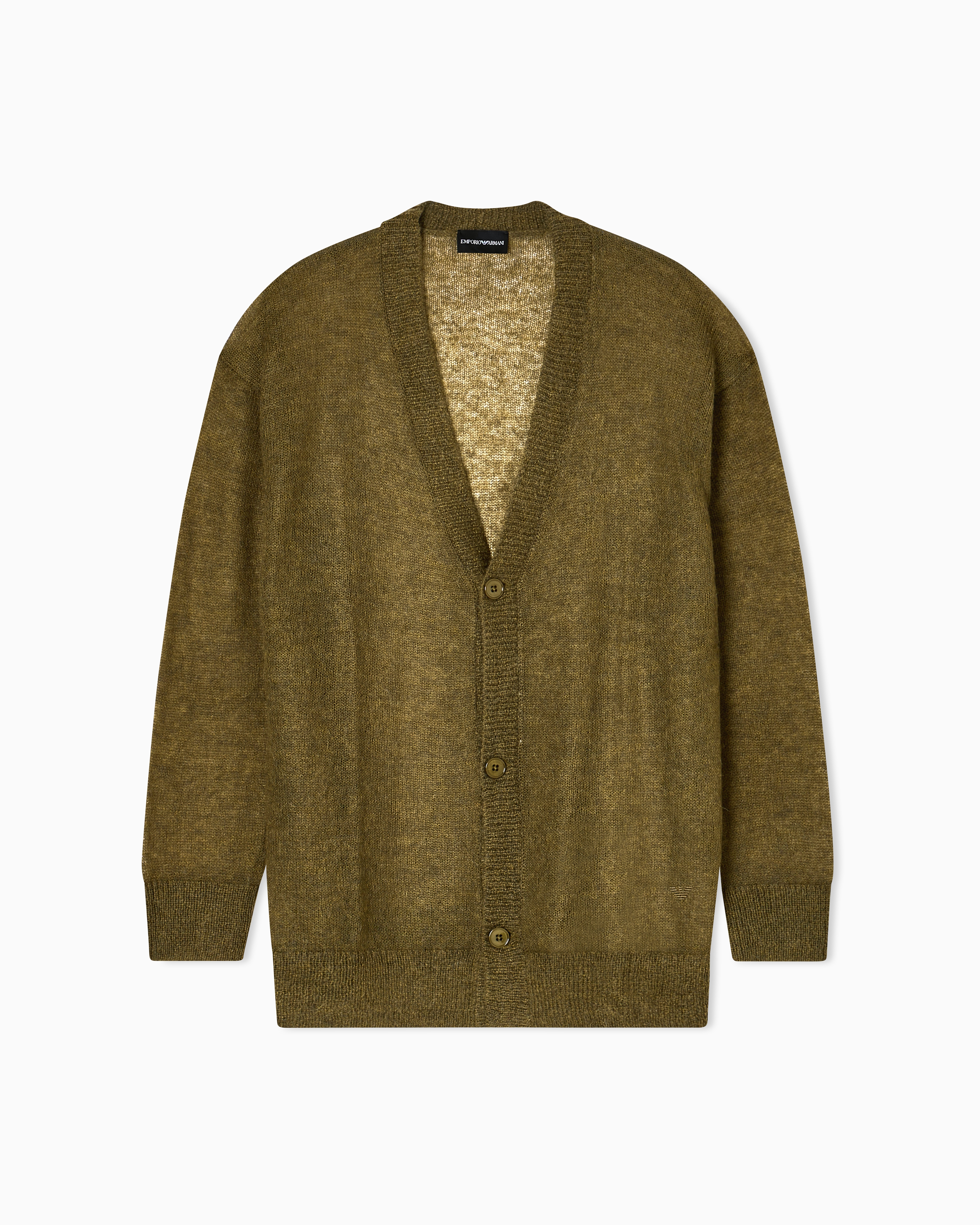 Emporio Armani - V-neck cardigan a decrease stockinette stitch mohair blend, Man, Green, Size: