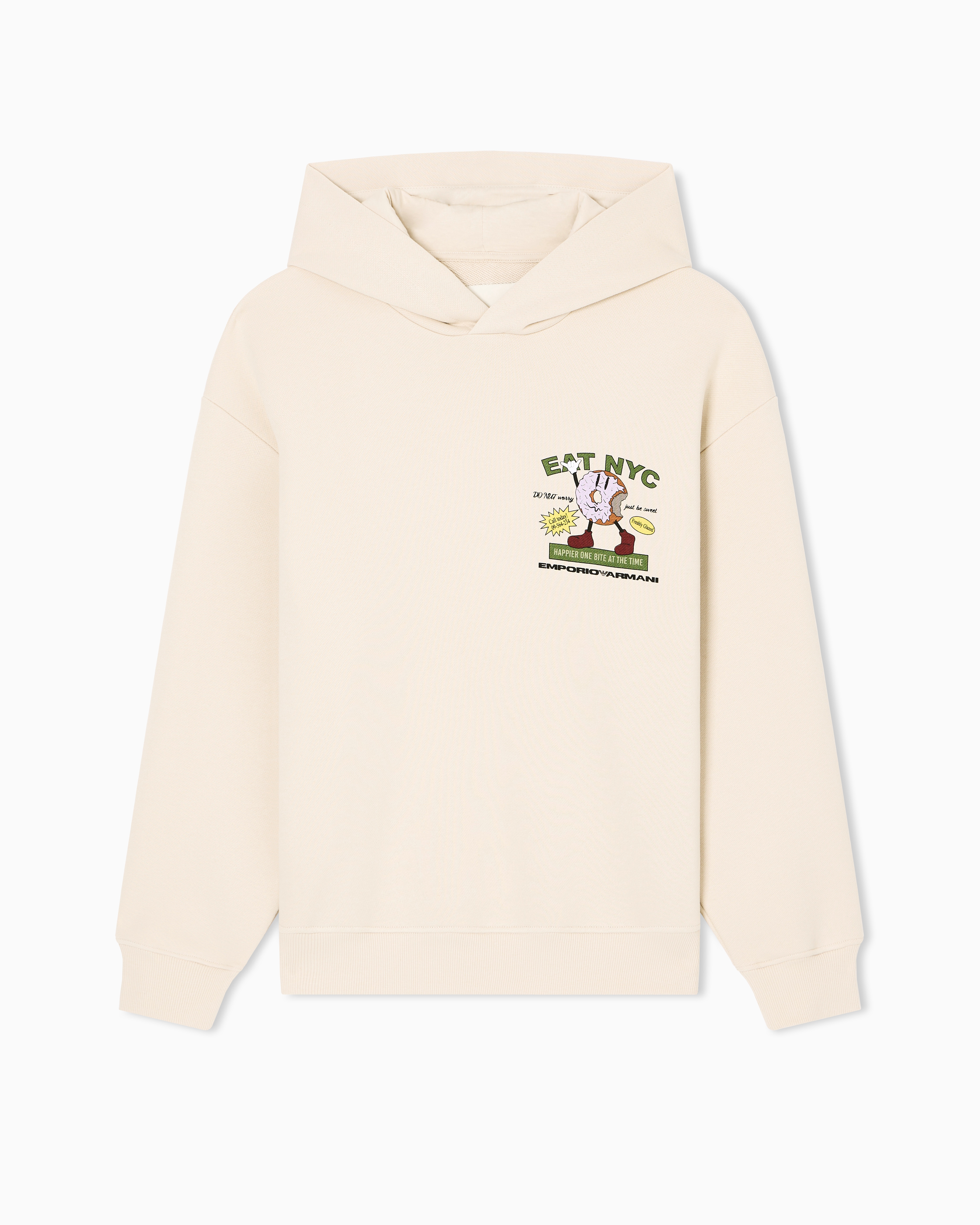 Emporio Armani - ASV New York Capsule Collection EAT NYC print jersey hooded sweatshirt, Man, Beige, Size: