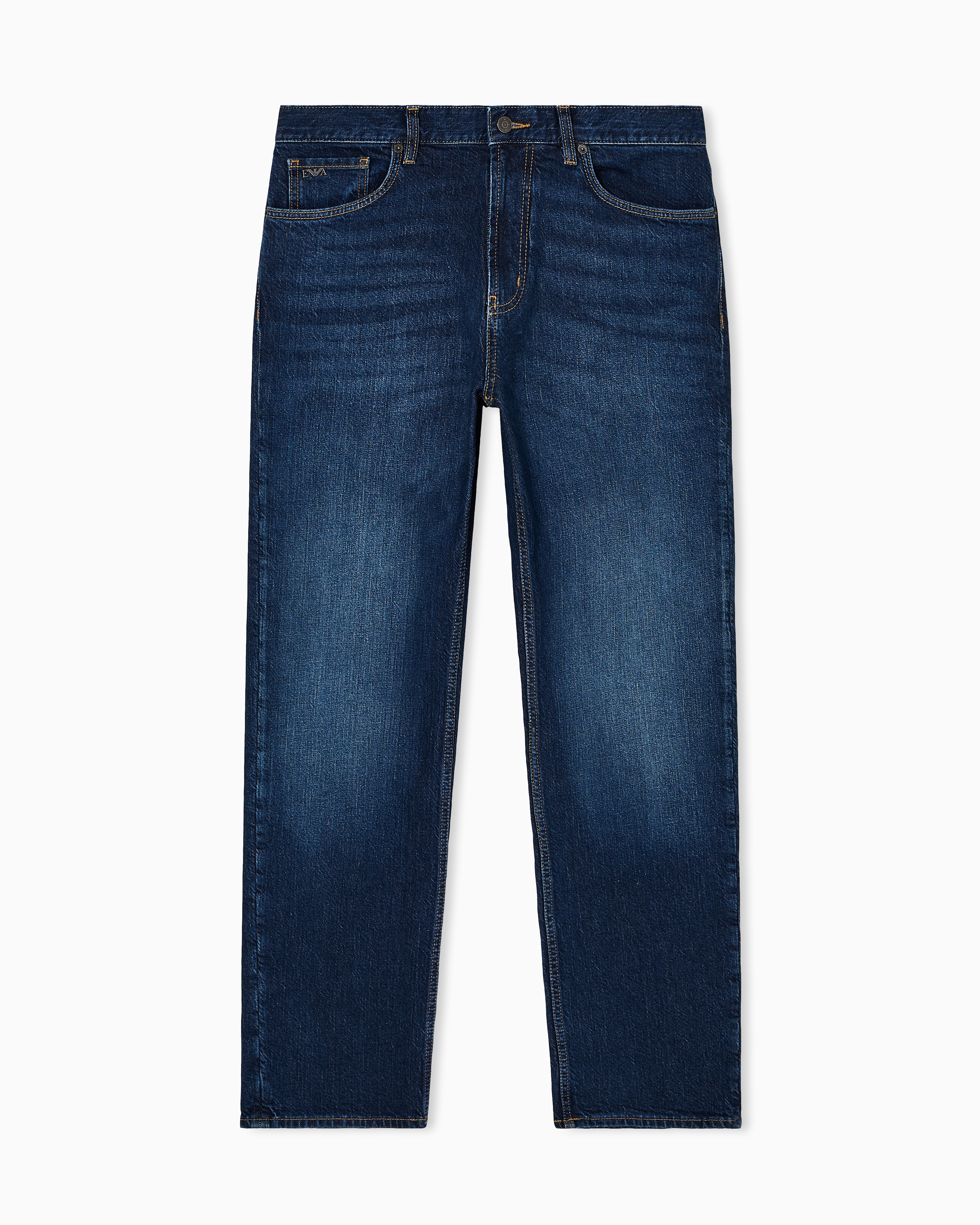 Emporio Armani - J76 straight-fit jeans a vintage-effect washed denim, Man, Blue, Size: