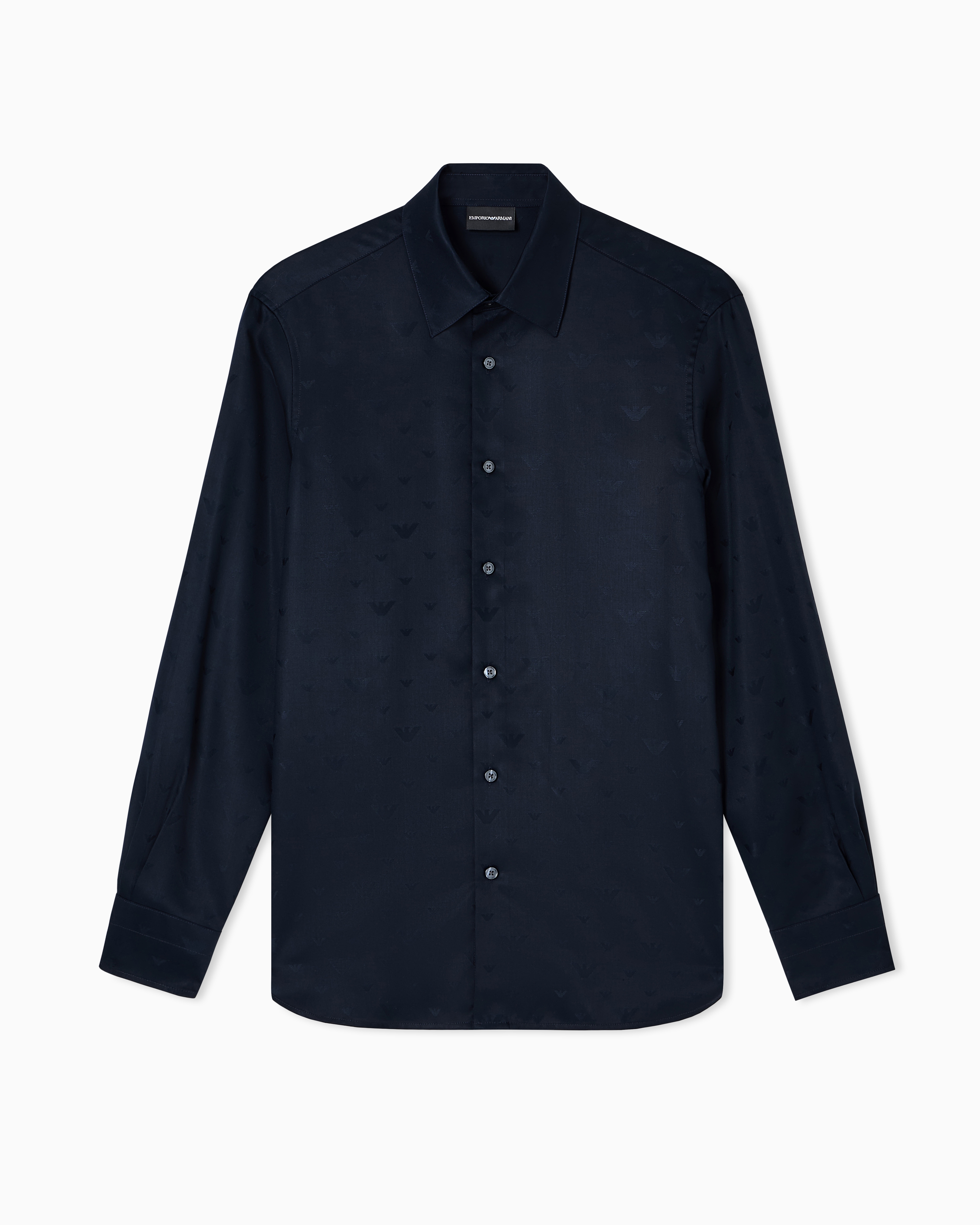 Emporio Armani - Jacquard Lyocell shirt with all-over eagles, Man, Blue, Size: