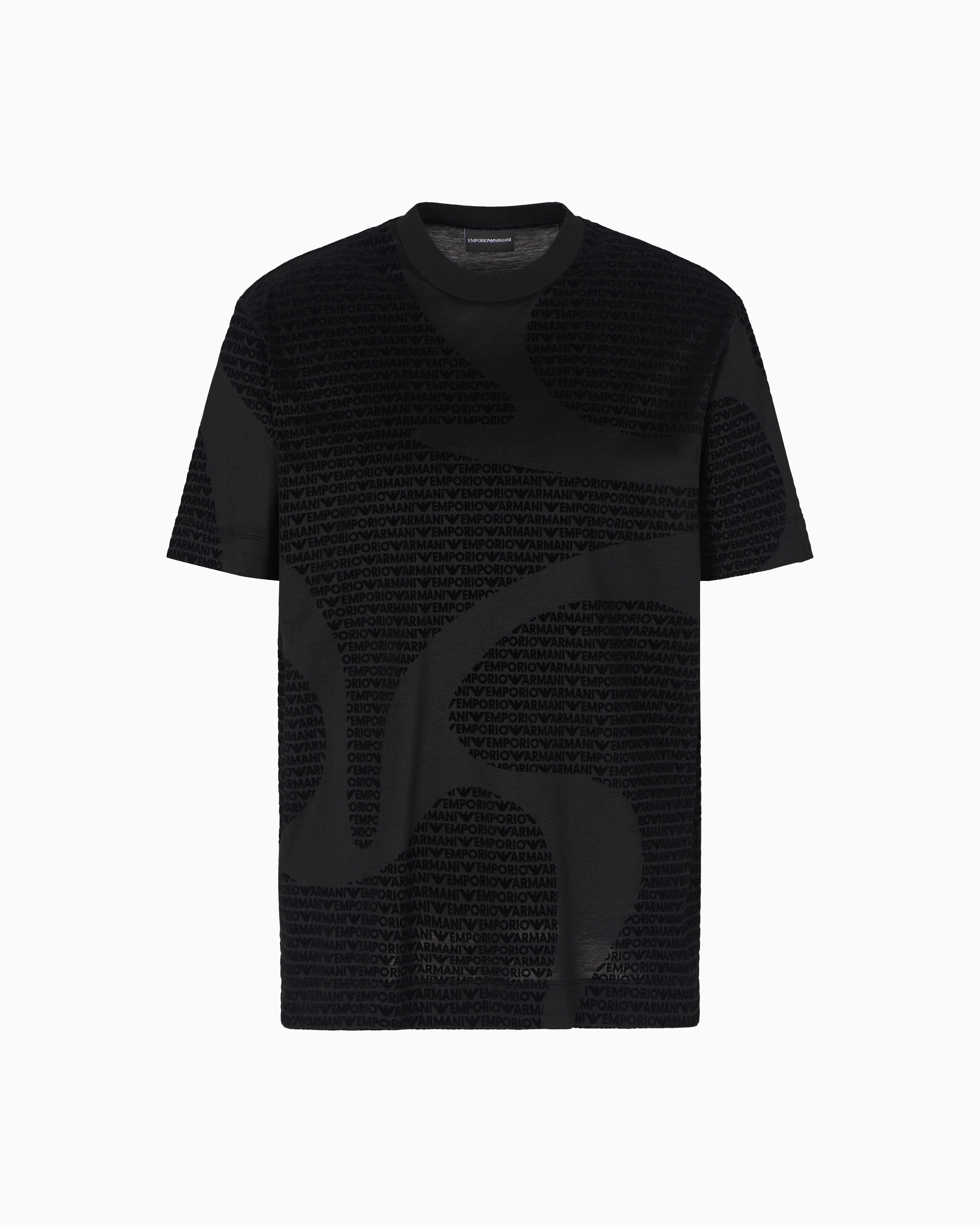 Emporio Armani - ASV Lyocell-blend jersey T-shirt with all-over flocked logo, Man, Black, Size: