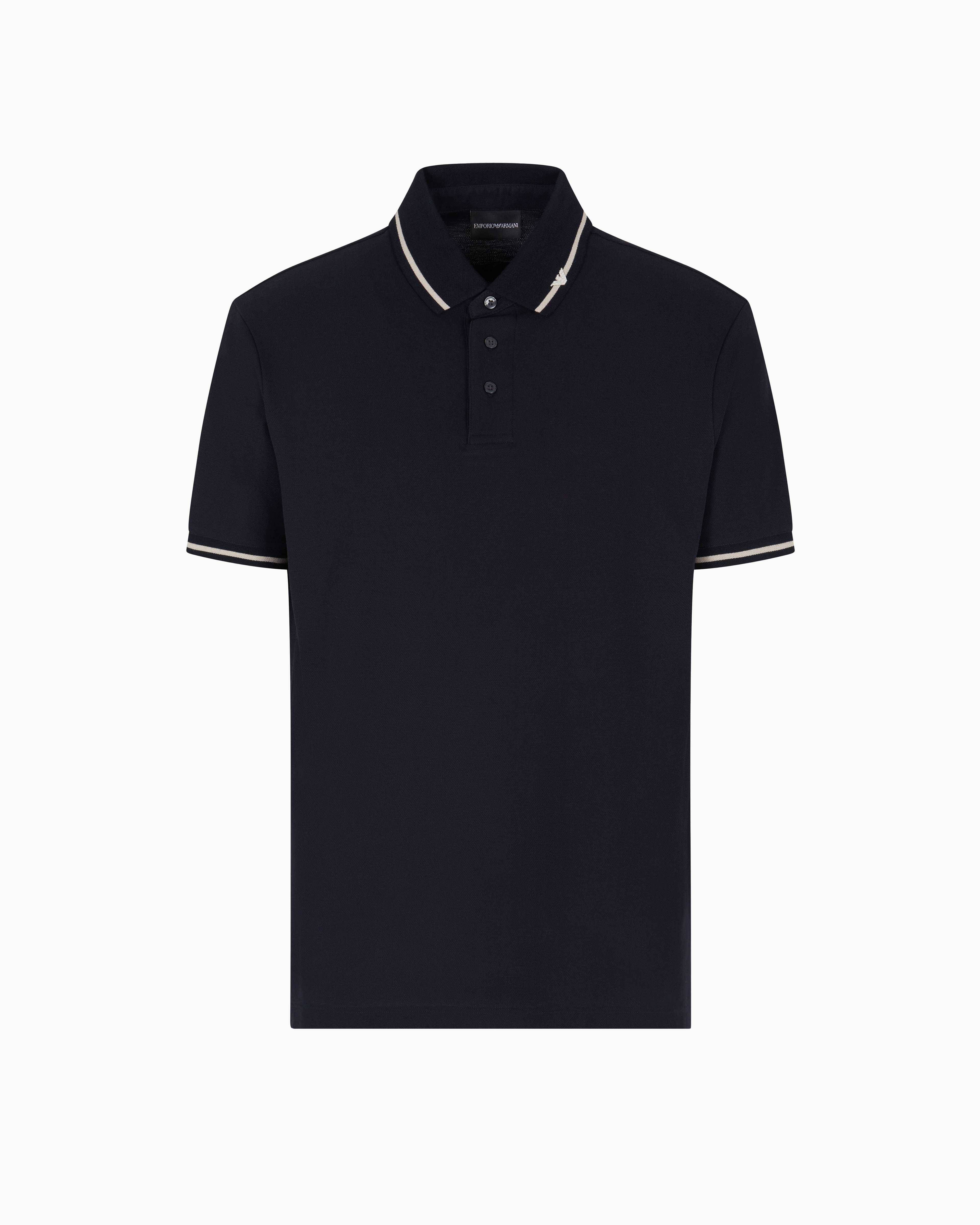 Emporio Armani - Piqué polo shirt with micro eagle embroidery and trim, Man, Navy Blue, Size: