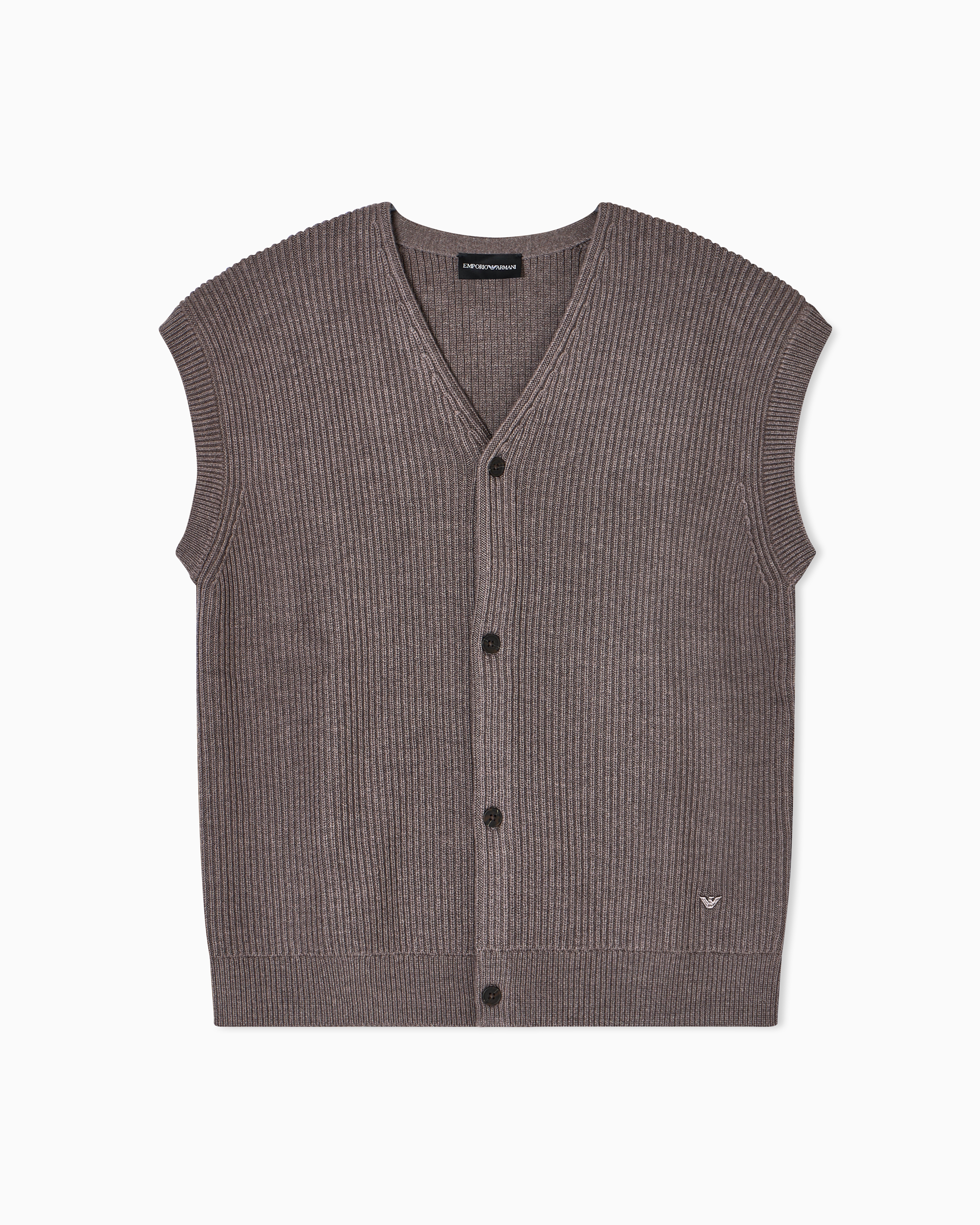 Emporio Armani - Ribbed wool-blend waistcoat with buttons, Man, Brown, Size: