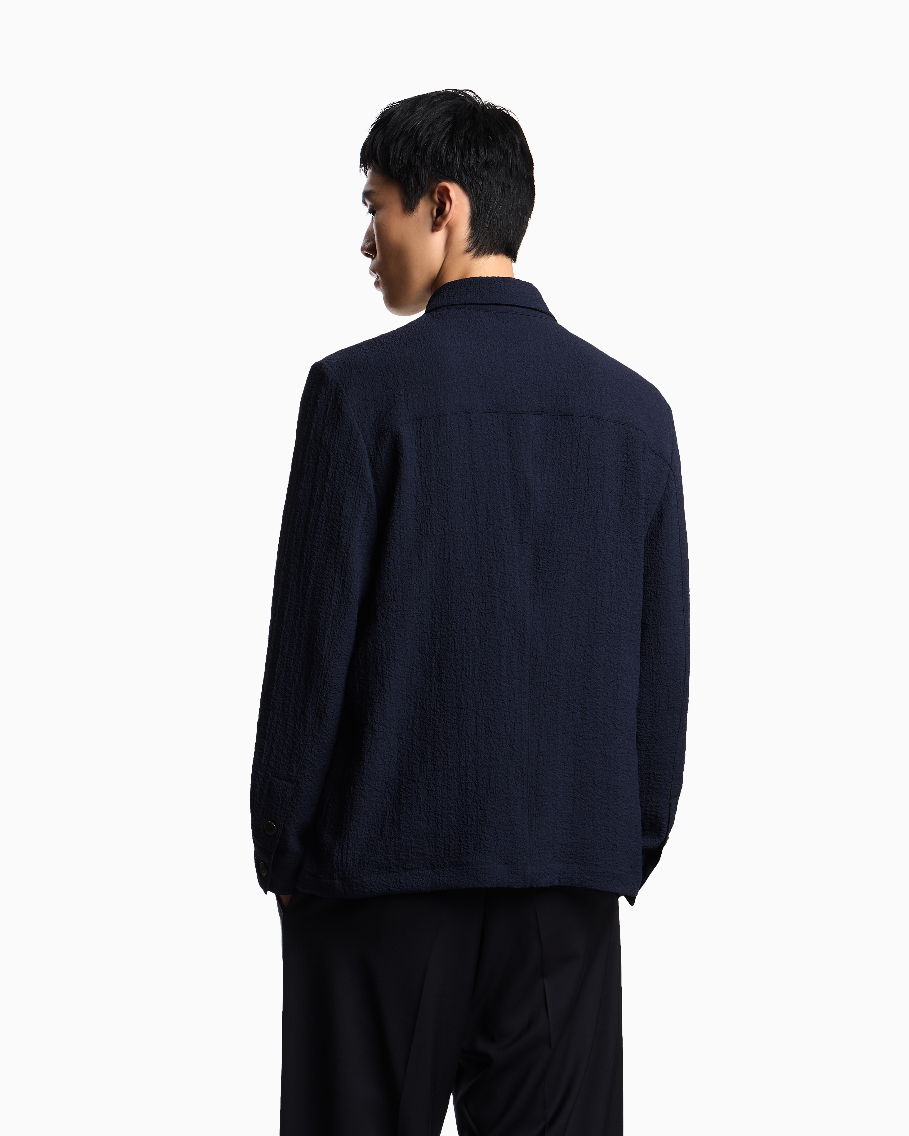 Emporio Armani - Shirt jacket technical seersucker fabric, Man, Blue, Size: