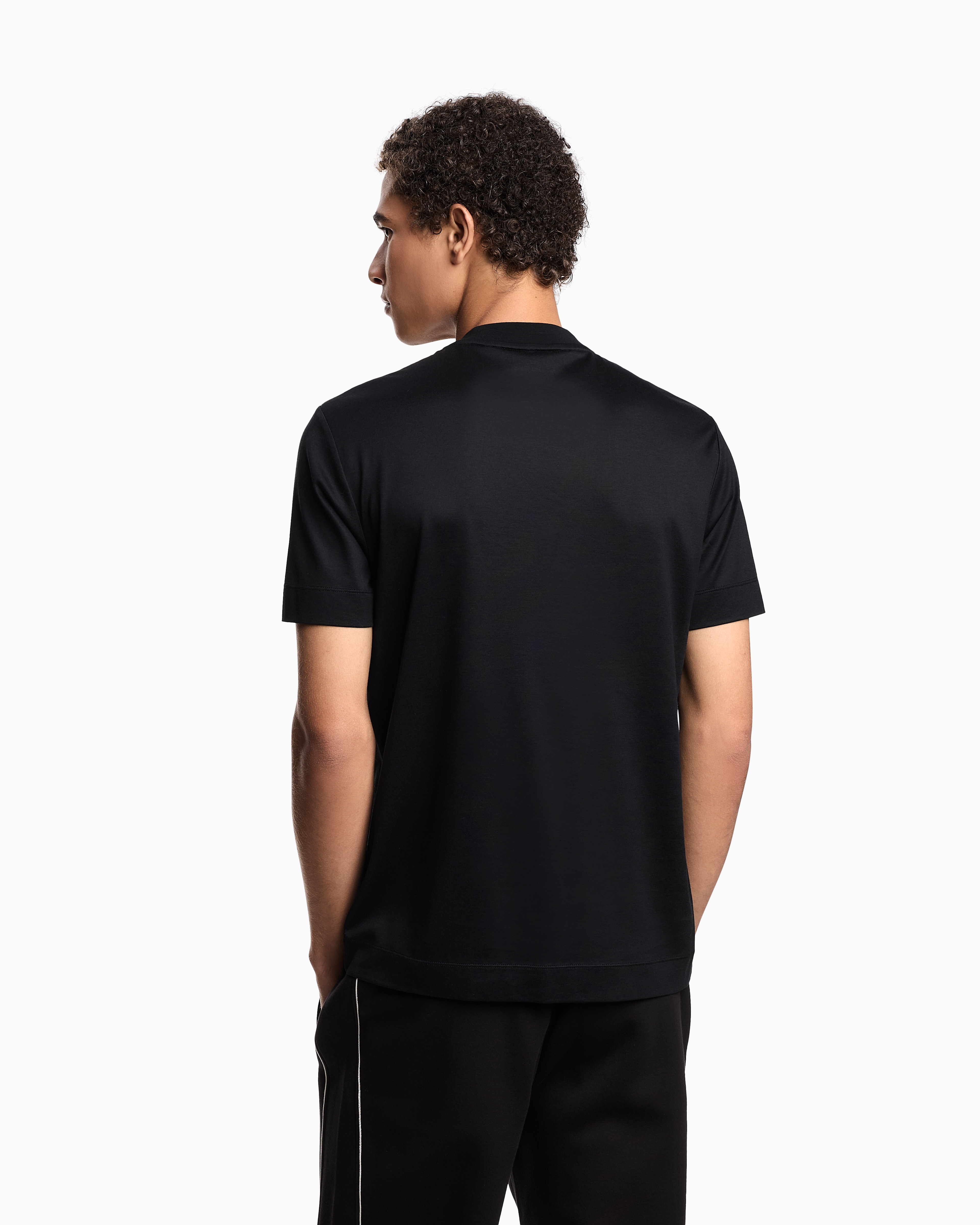 Emporio Armani Asv Lyocell-blend Jersey T-shirt With Oversized Embroidery In Black