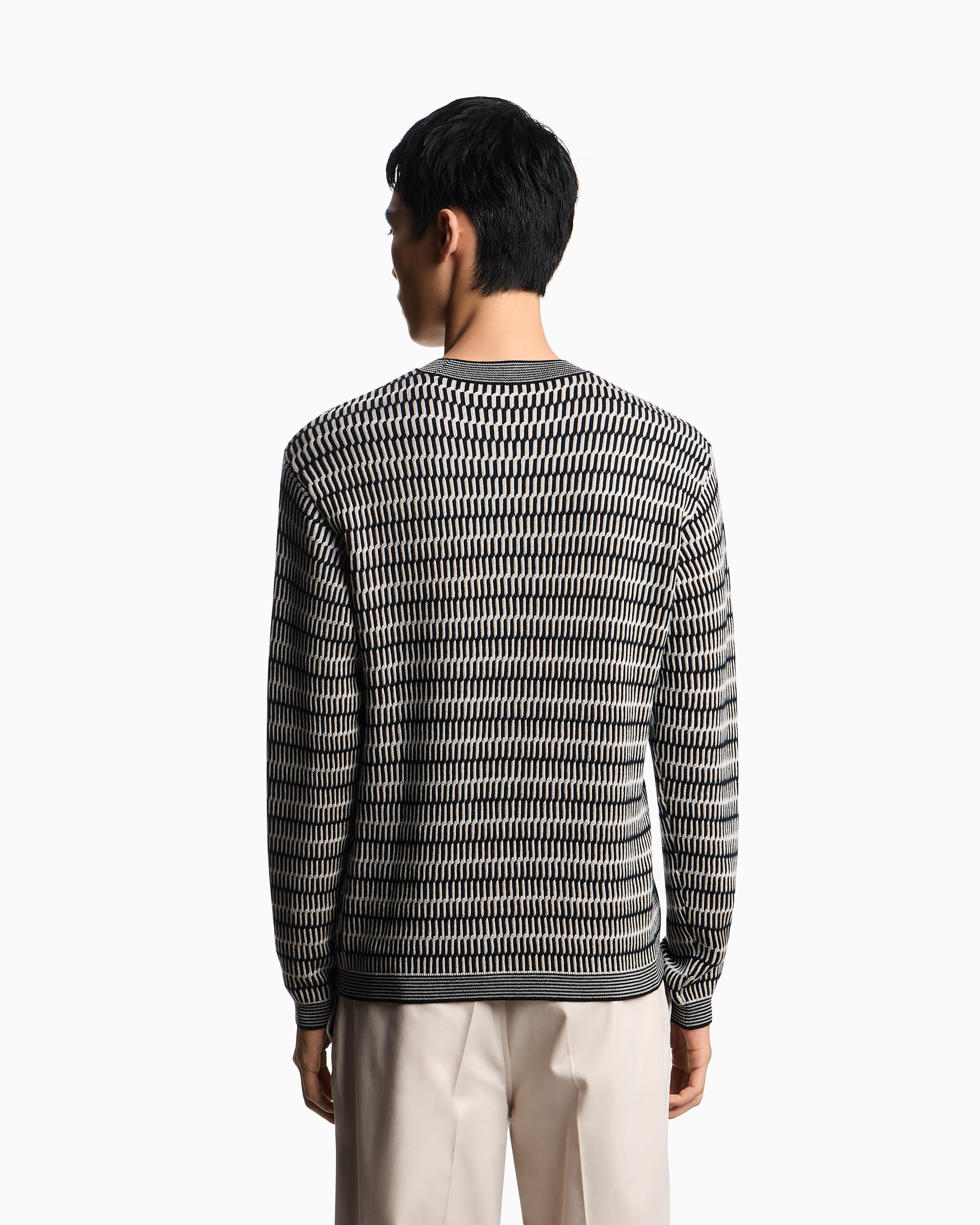 Emporio Armani - Two-tone embroidery-stitched jacquard virgin wool jumper , Man, Blue, Size: