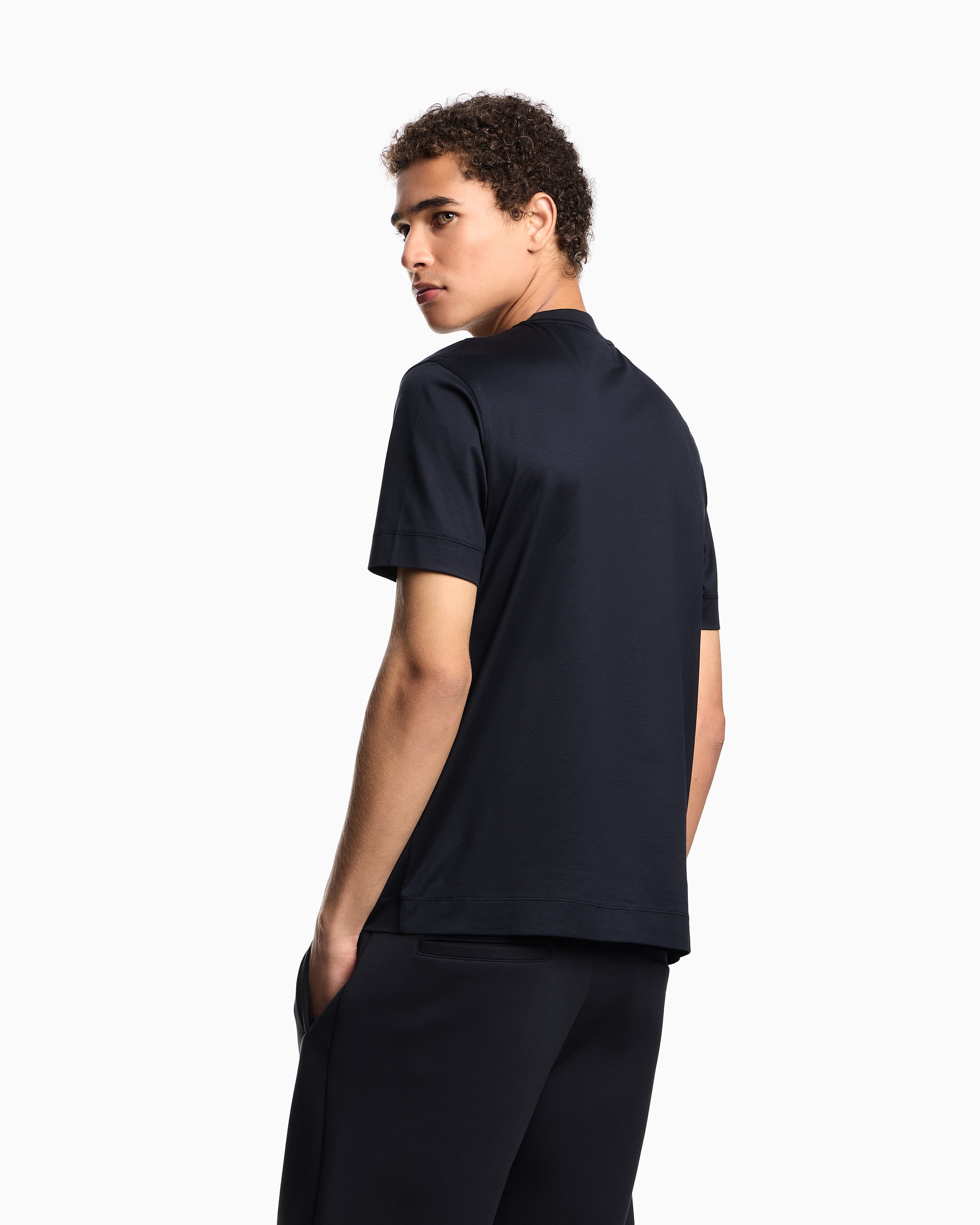 Emporio Armani - Lyocell blend jersey T-shirt with 3D-effect logo, Man, Navy Blue, Size: