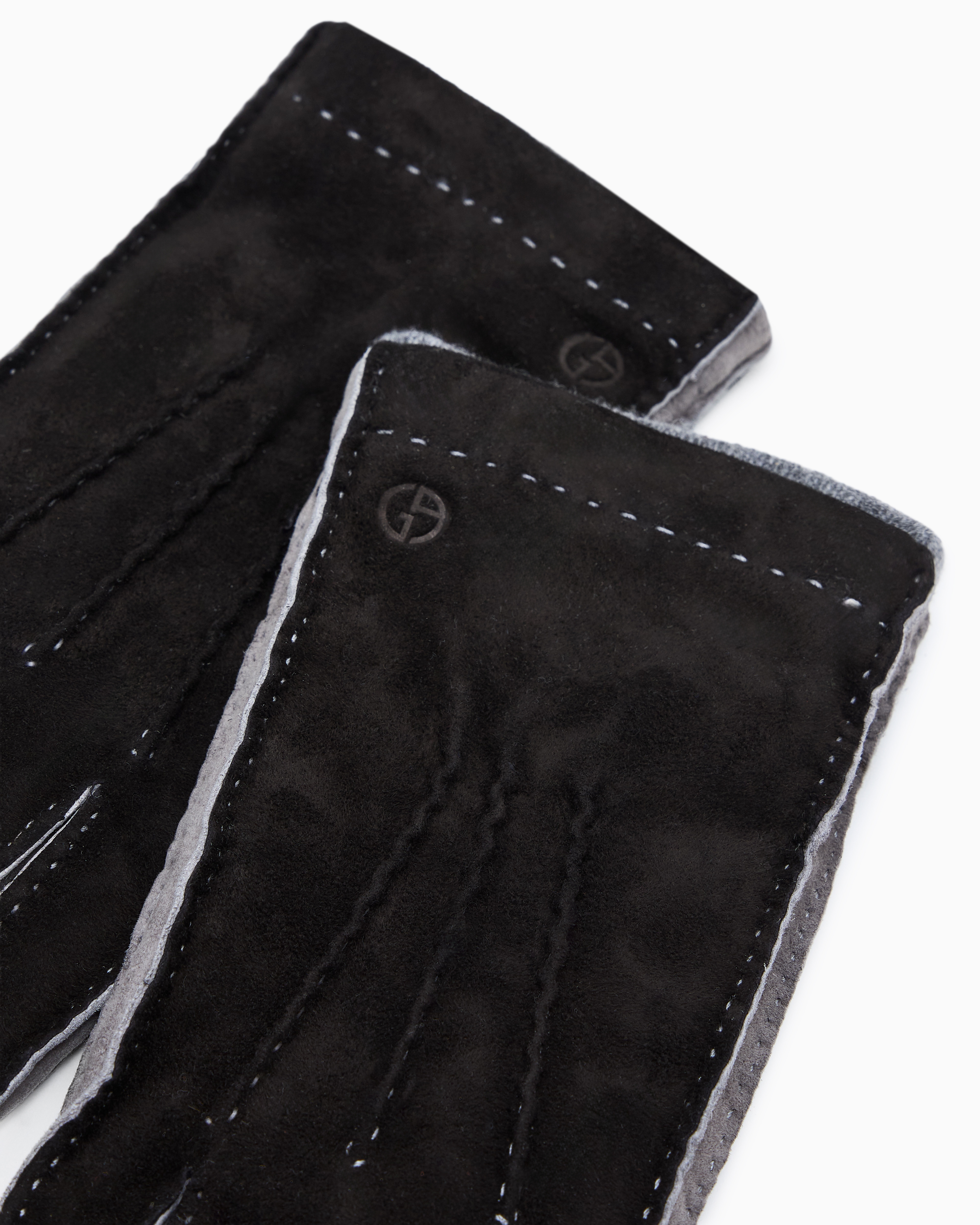 Giorgio Armani Two-tone Lambskin Suede Gloves In Black