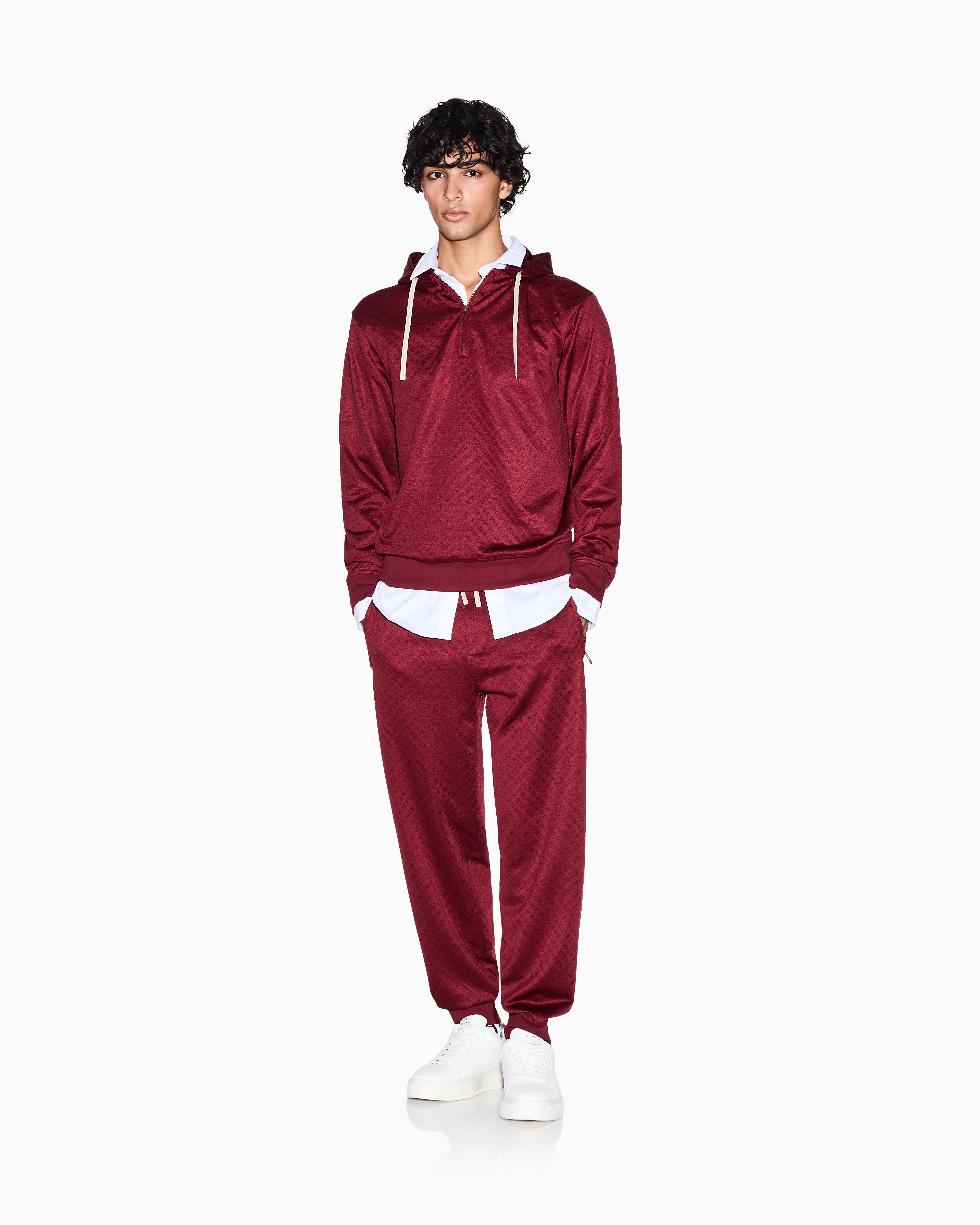 Armani Exchange Micro-textured Jogger Pants In Red