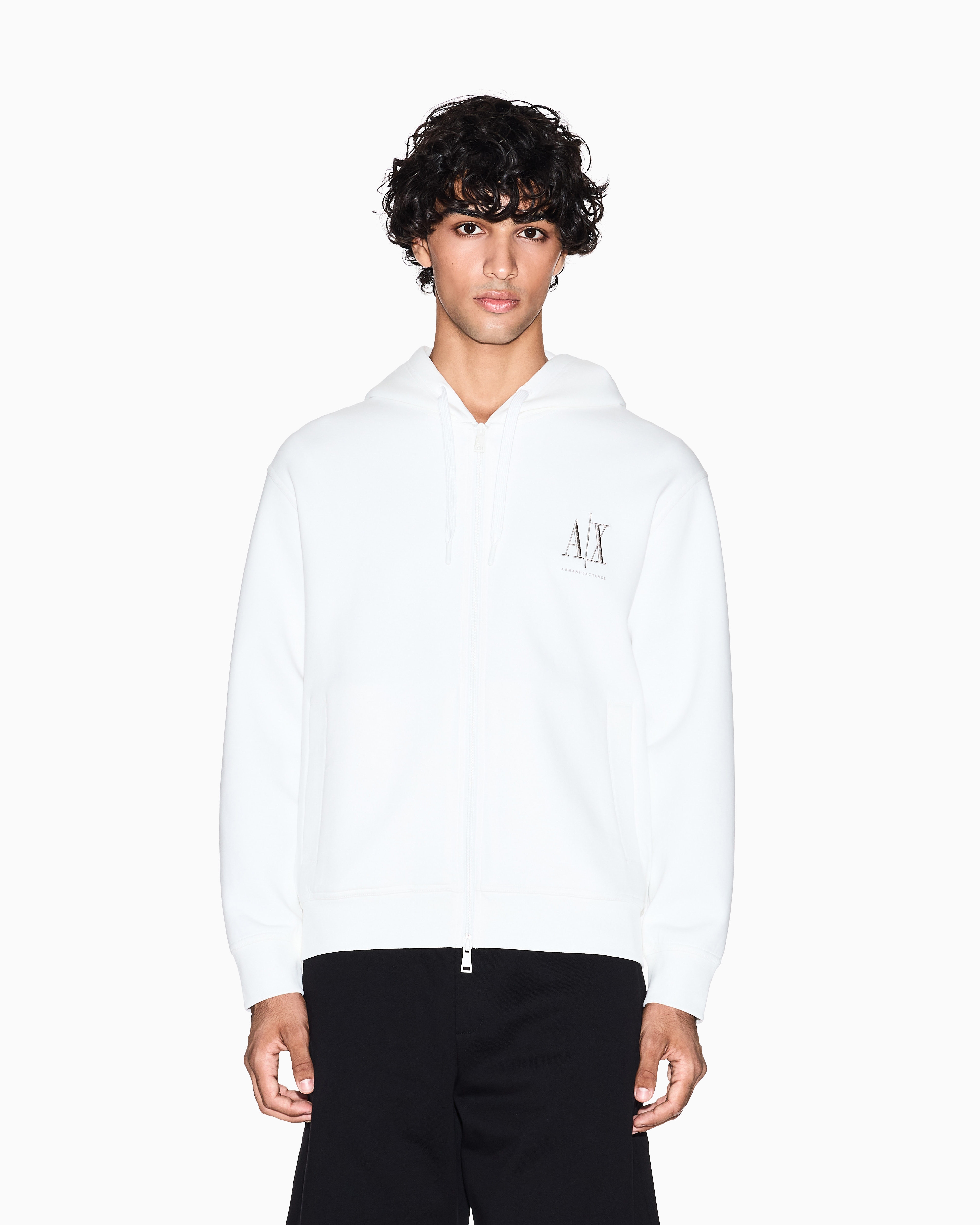 Armani Exchange - Zip-up hoodie with embroidered logo, Man, White, Size: