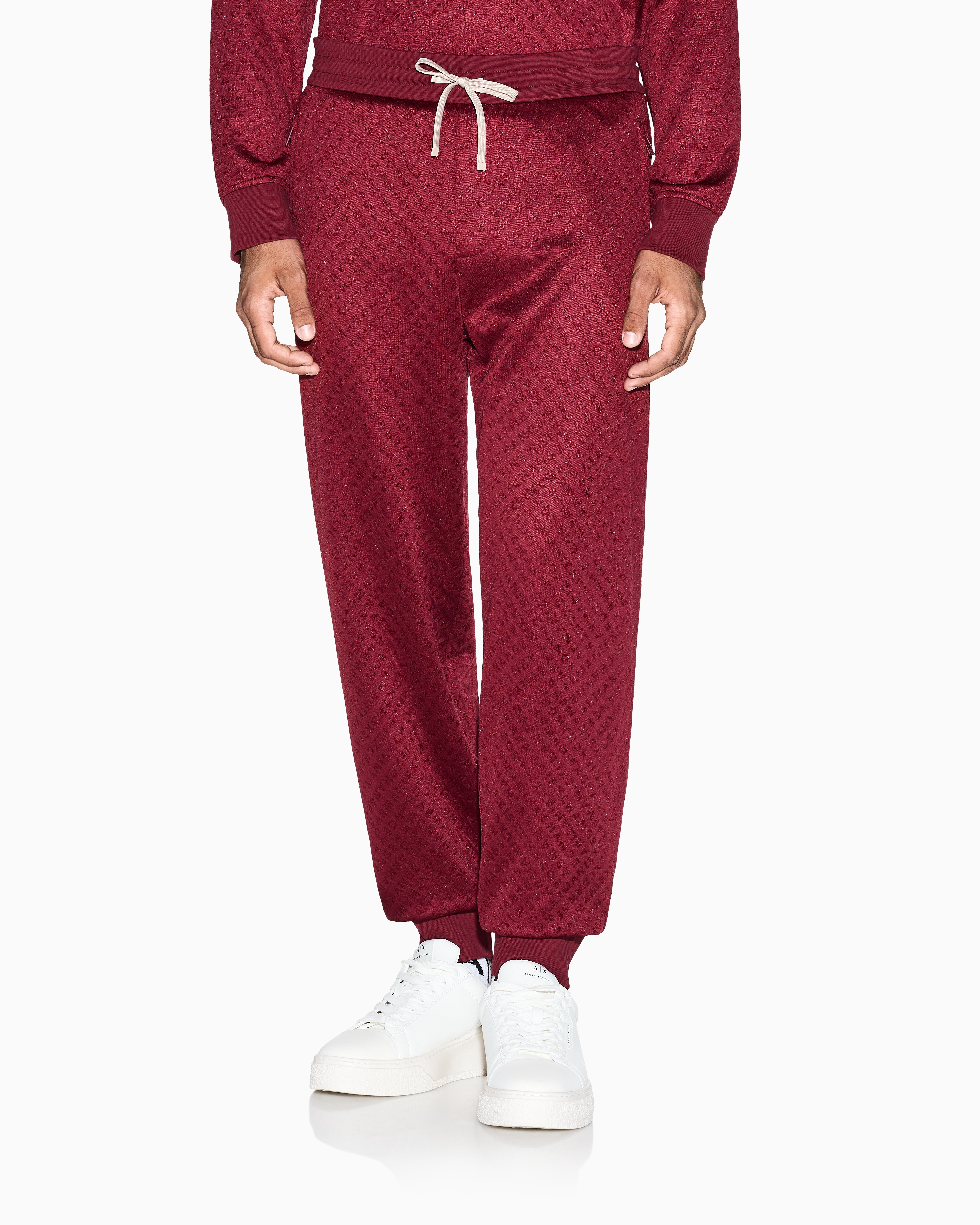 Armani Exchange Micro-textured Jogger Pants In Red
