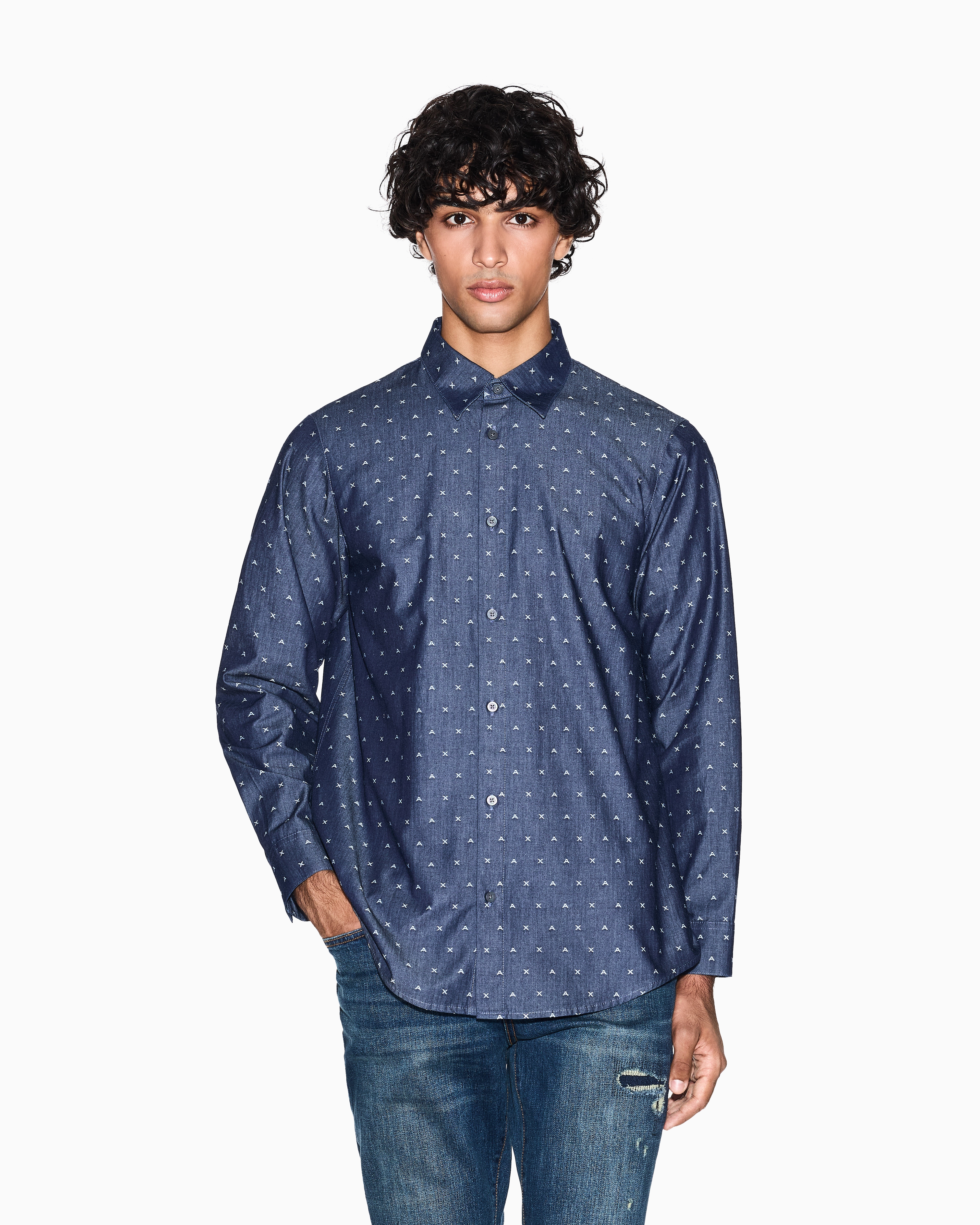 Armani Exchange - Casual Shirts, Man, Blue, Size: XXL