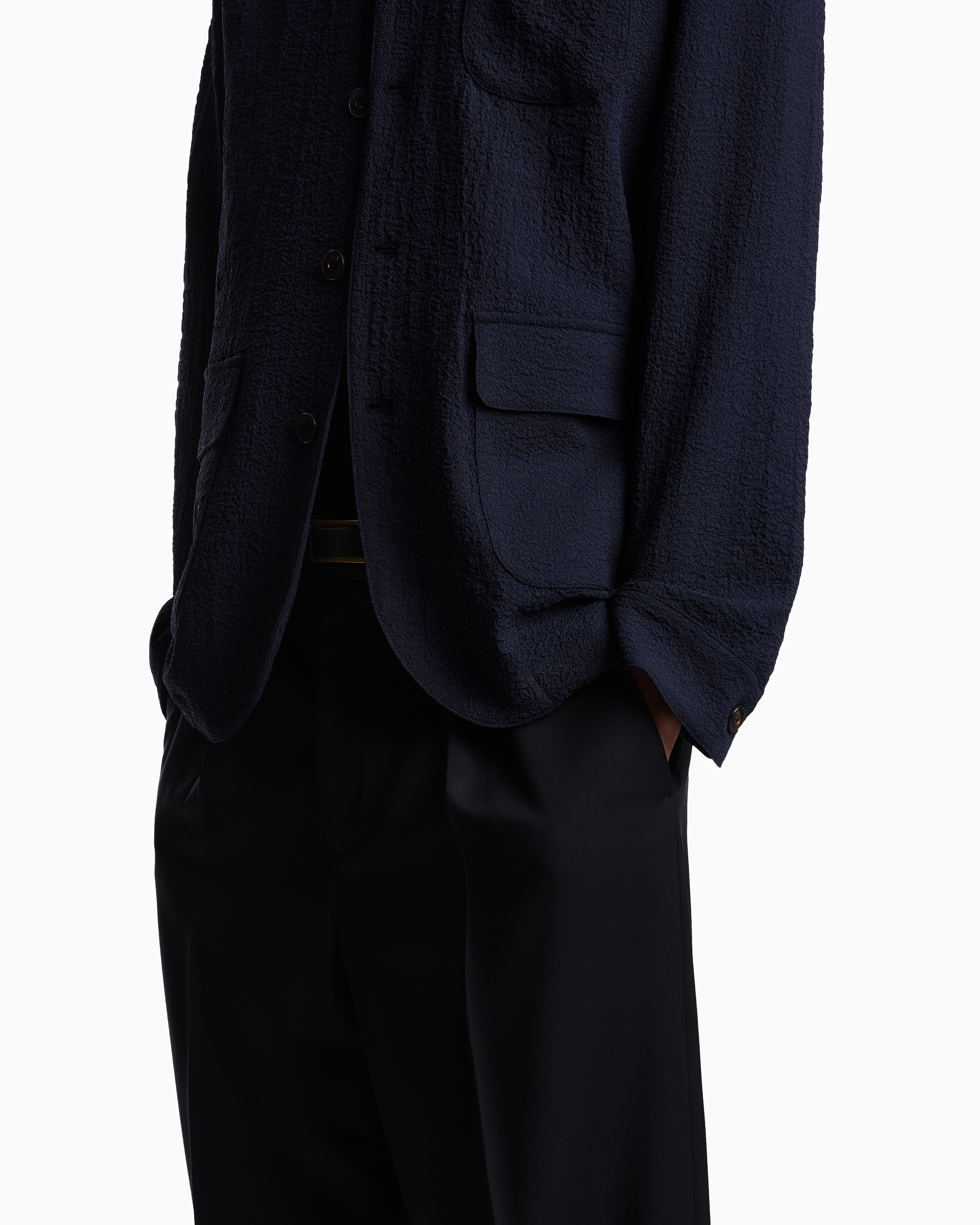Emporio Armani - Shirt jacket technical seersucker fabric, Man, Blue, Size: