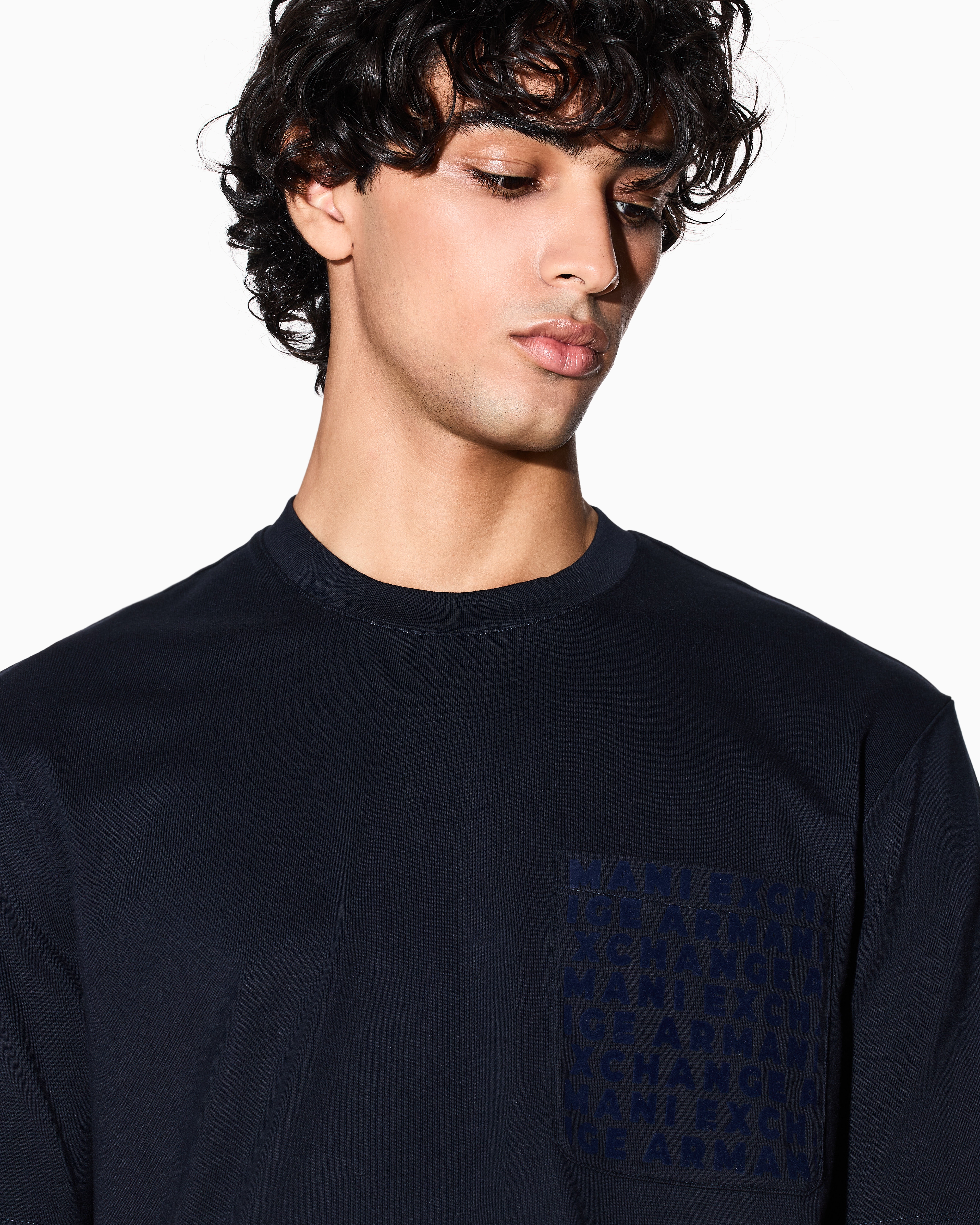 Armani Exchange - Regular fit T-shirt with logo pocket, Man, Navy Blue, Size: M