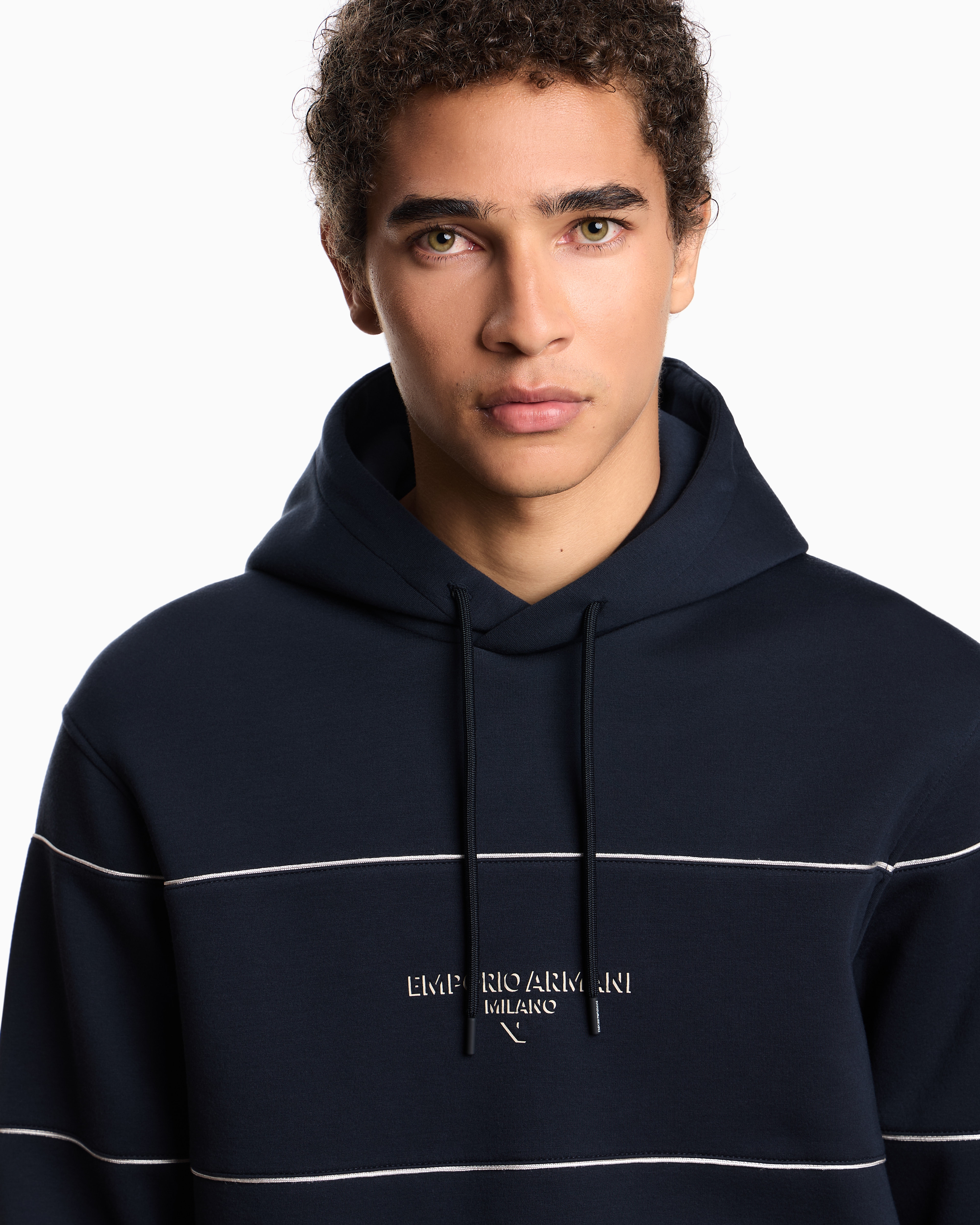 トップス EMPORIO ARMANI HOODED JERSEY Double-jersey hooded zip-up sweatshirt with velour details