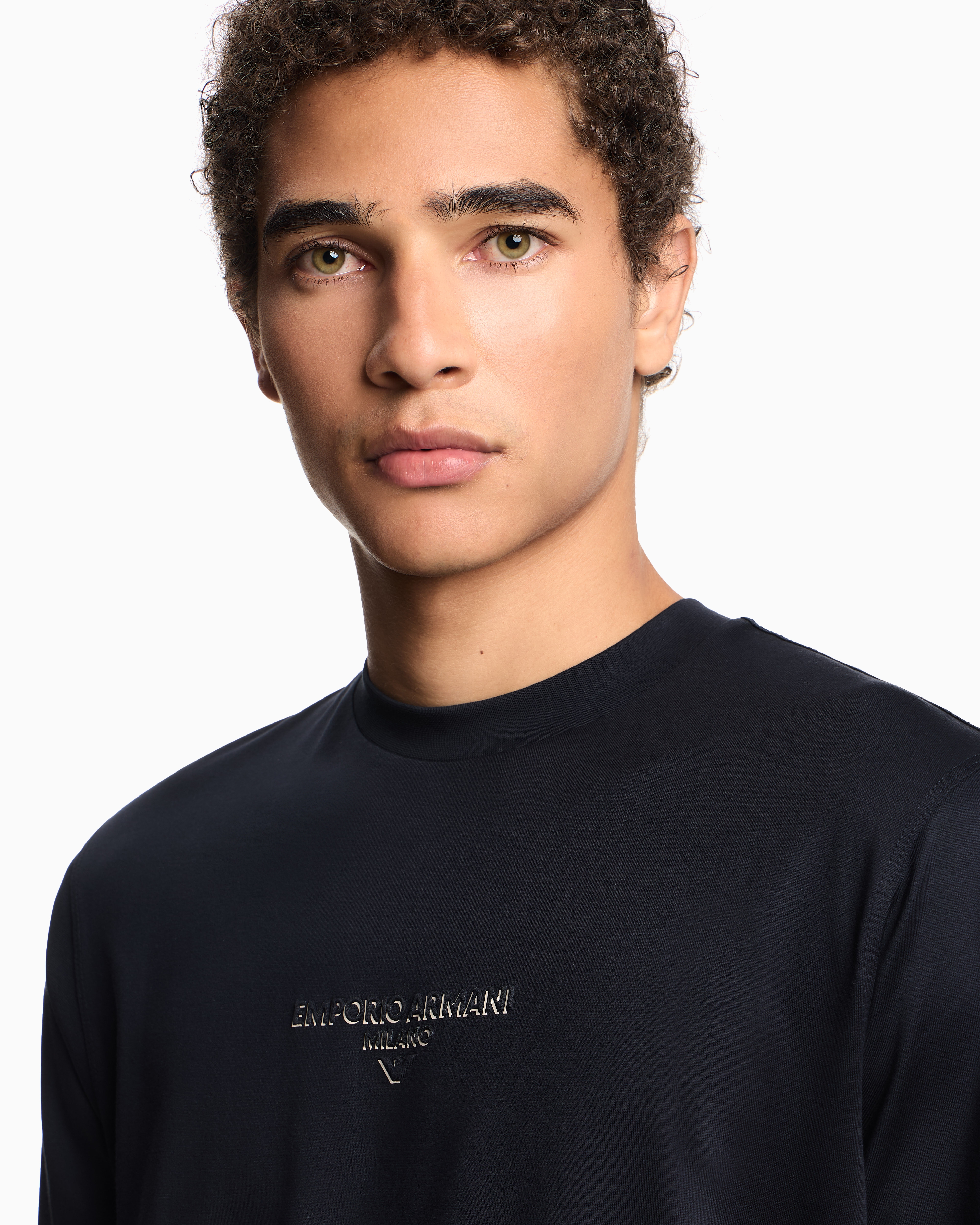 Emporio Armani - Lyocell blend jersey T-shirt with 3D-effect logo, Man, Navy Blue, Size: