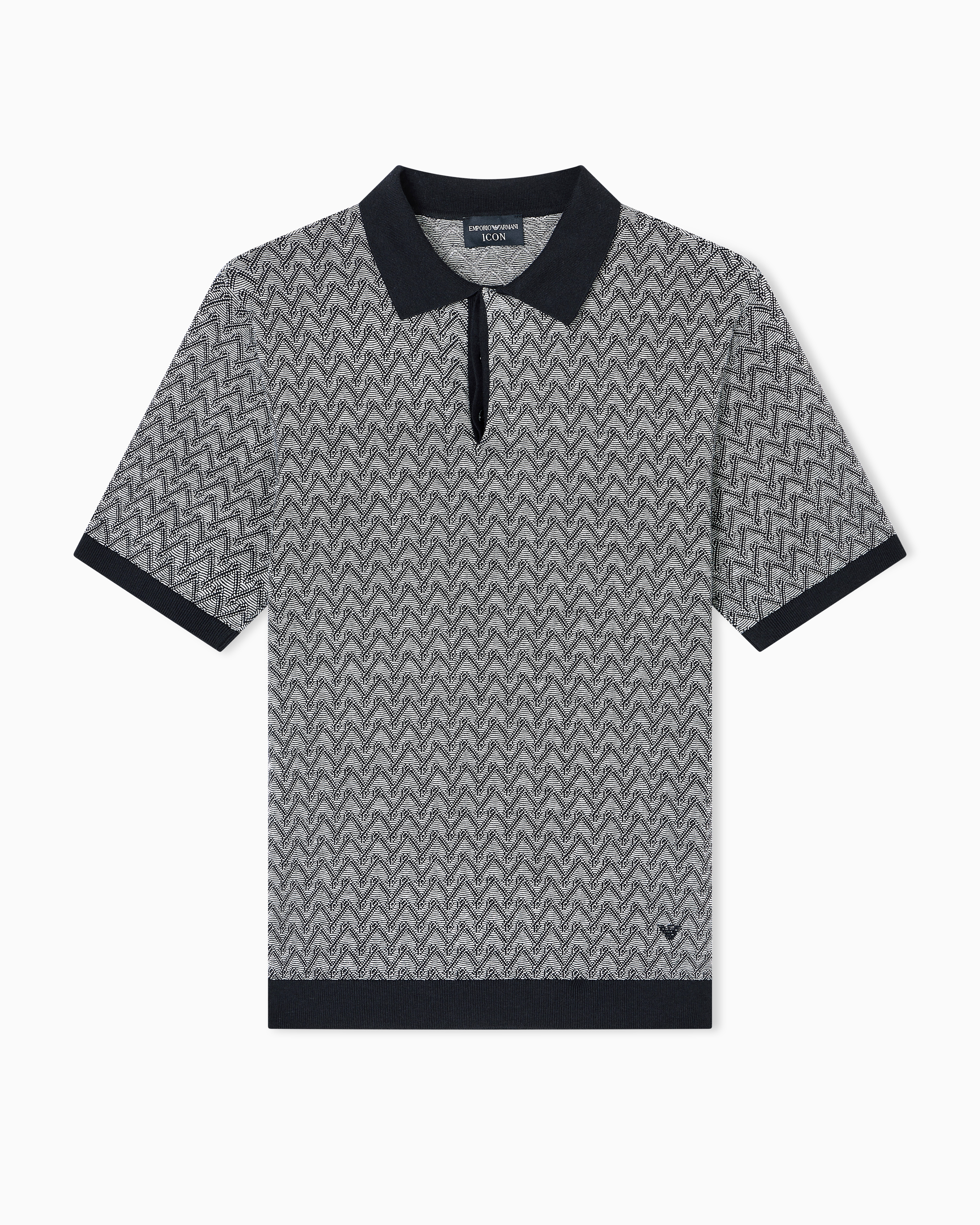 Emporio Armani - Icon polo-collar jumper chevron-motif jacquard, Man, Blue, Size: