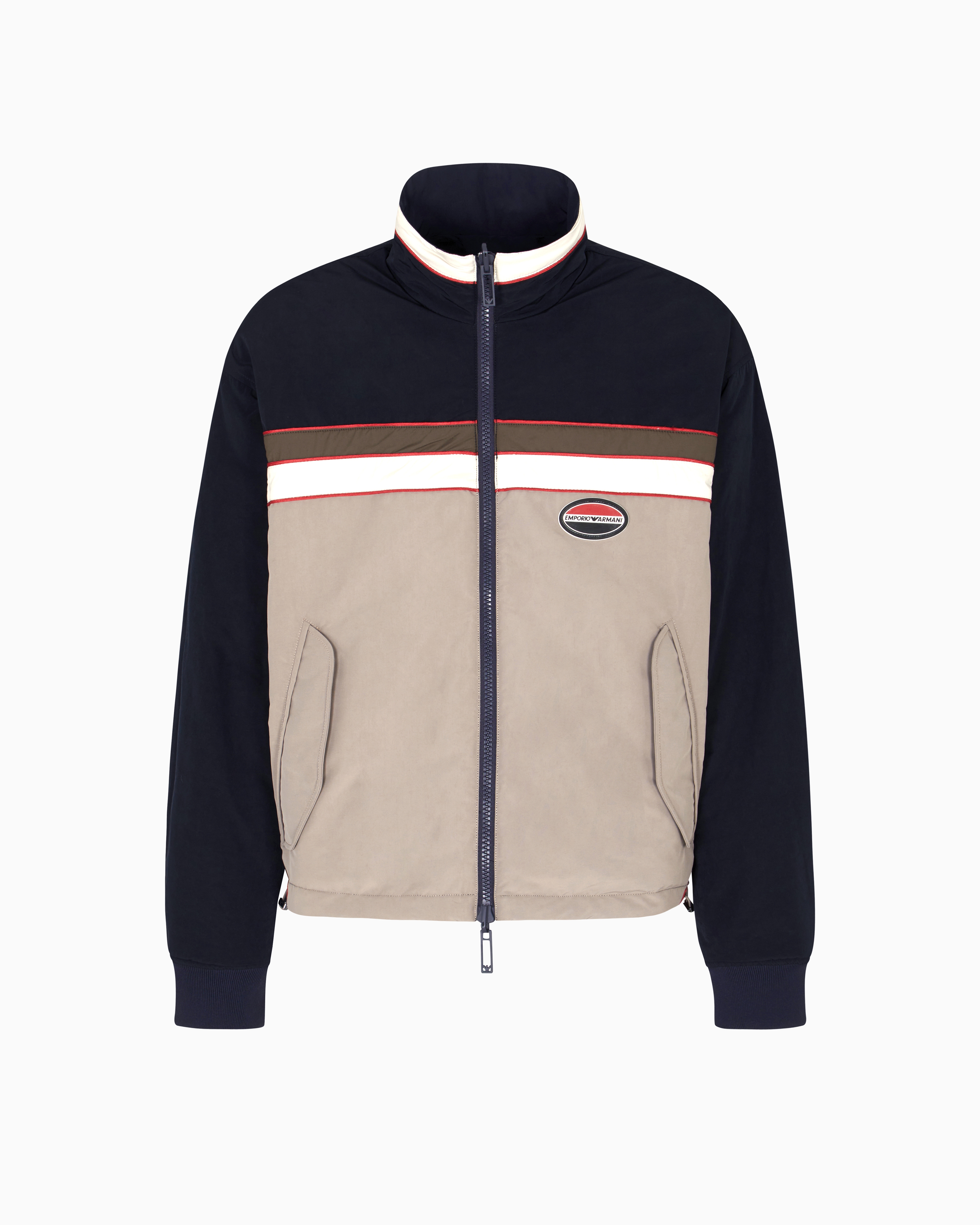 Emporio Armani - Reversible full-zip nylon blouson with rubberised logo patch, Man, Beige, Size: