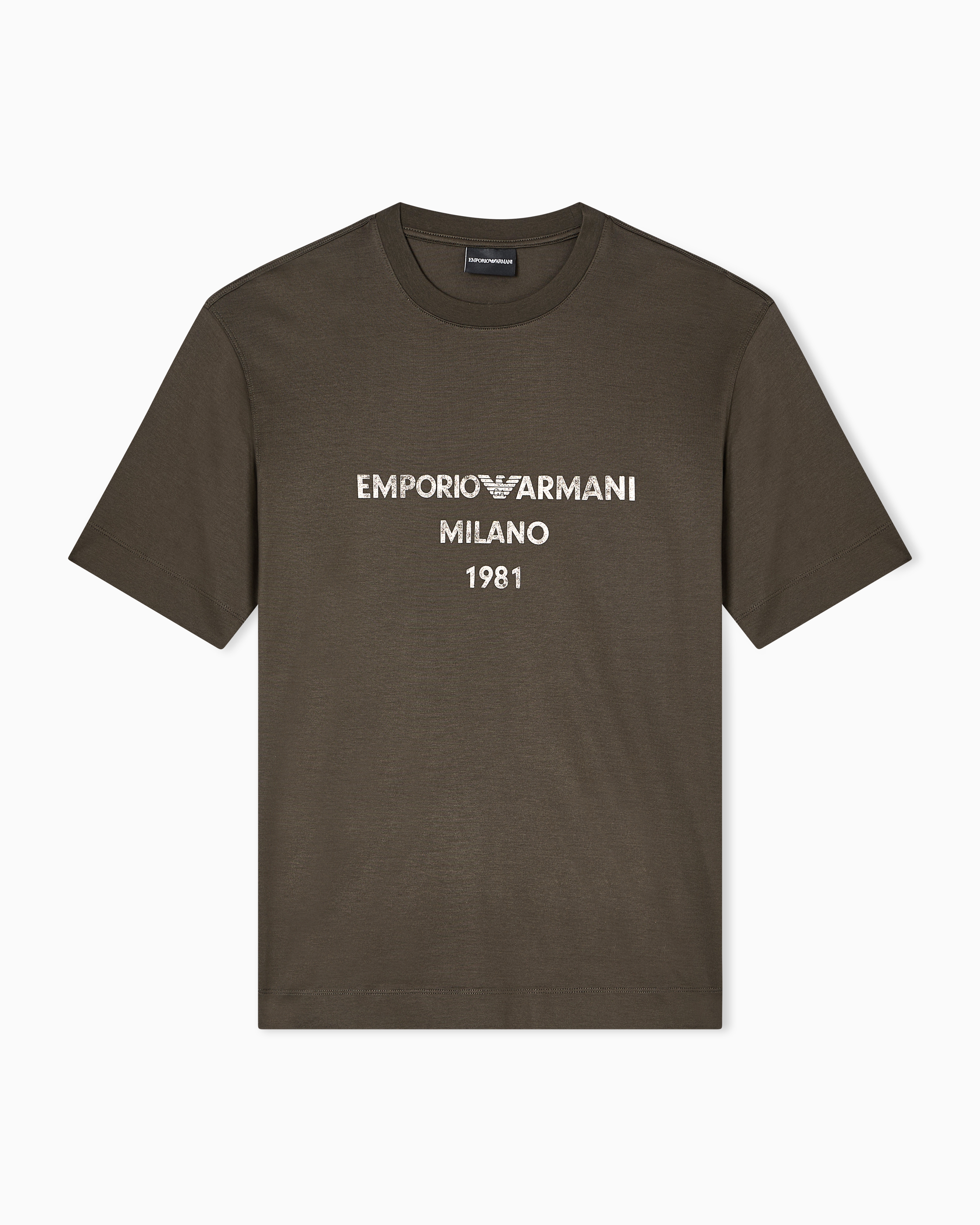 Emporio Armani - ASV Lyocell T-shirt with vintage-effect logo print, Man, Green, Size: