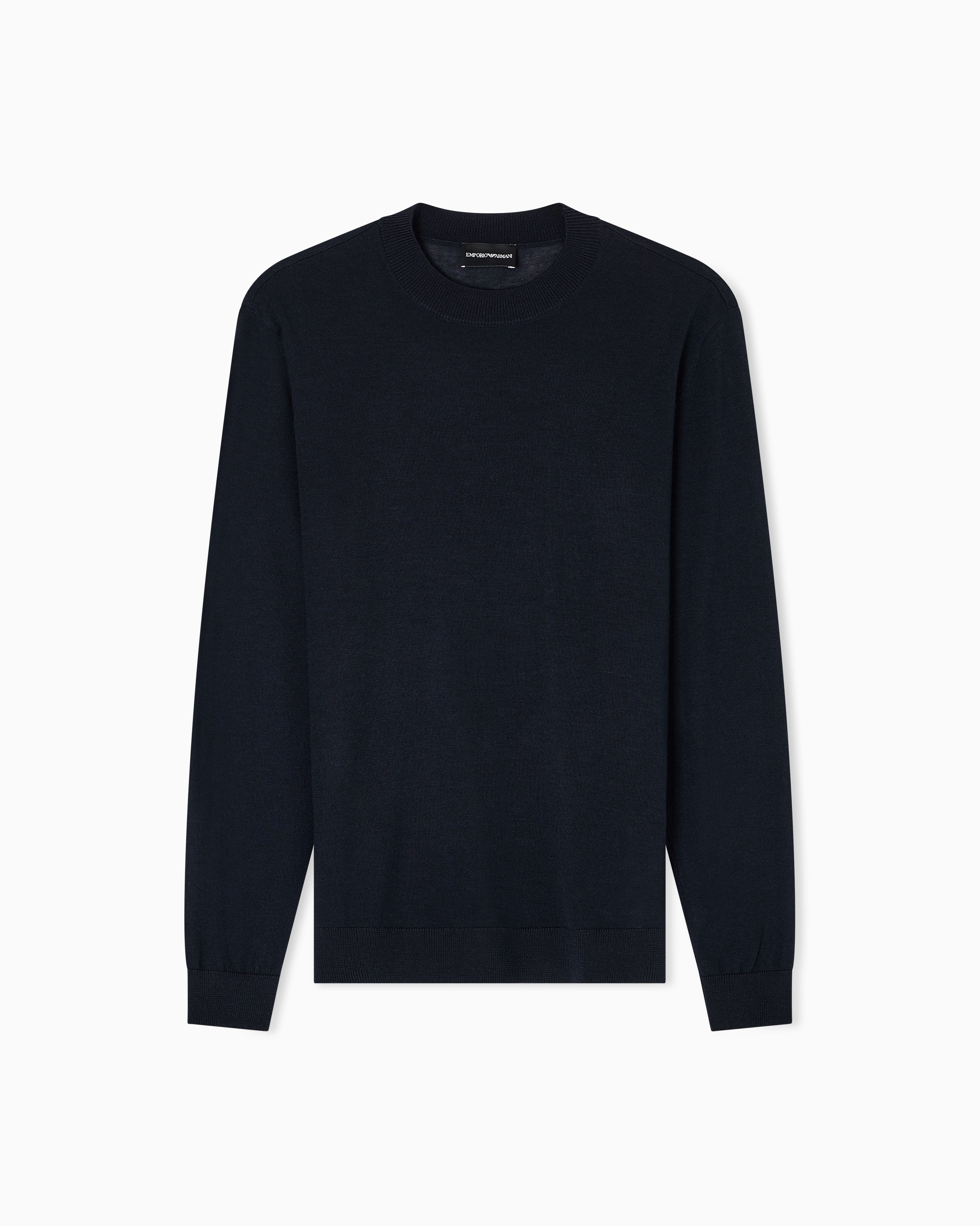 Emporio Armani - Travel Essentials plain-knit virgin-wool jumper, Man, Navy Blue, Size: