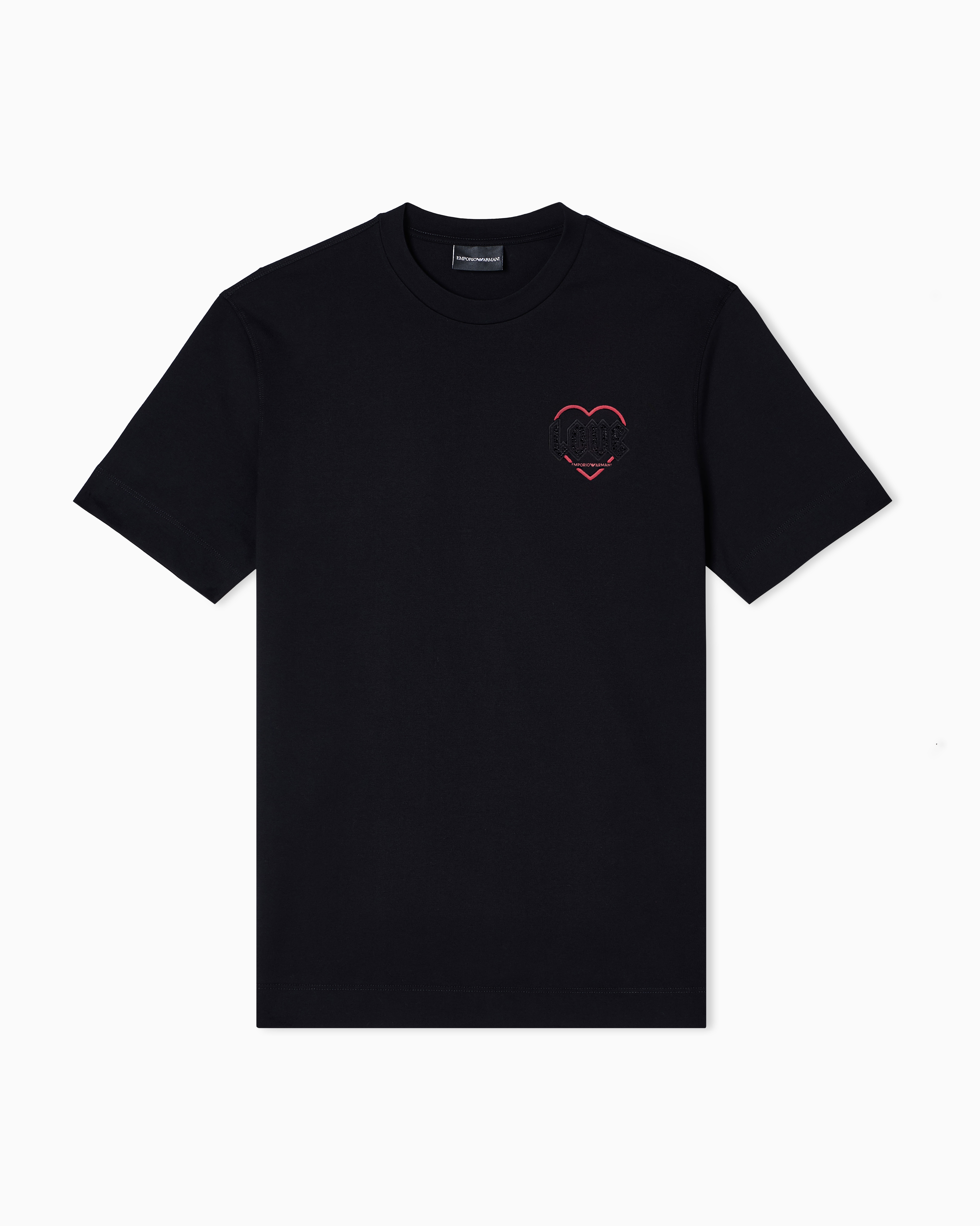 Emporio Armani - Valentine’s Day Capsule Collection Lyocell-blend jersey T-shirt with embroidery, Man, Black, Size: