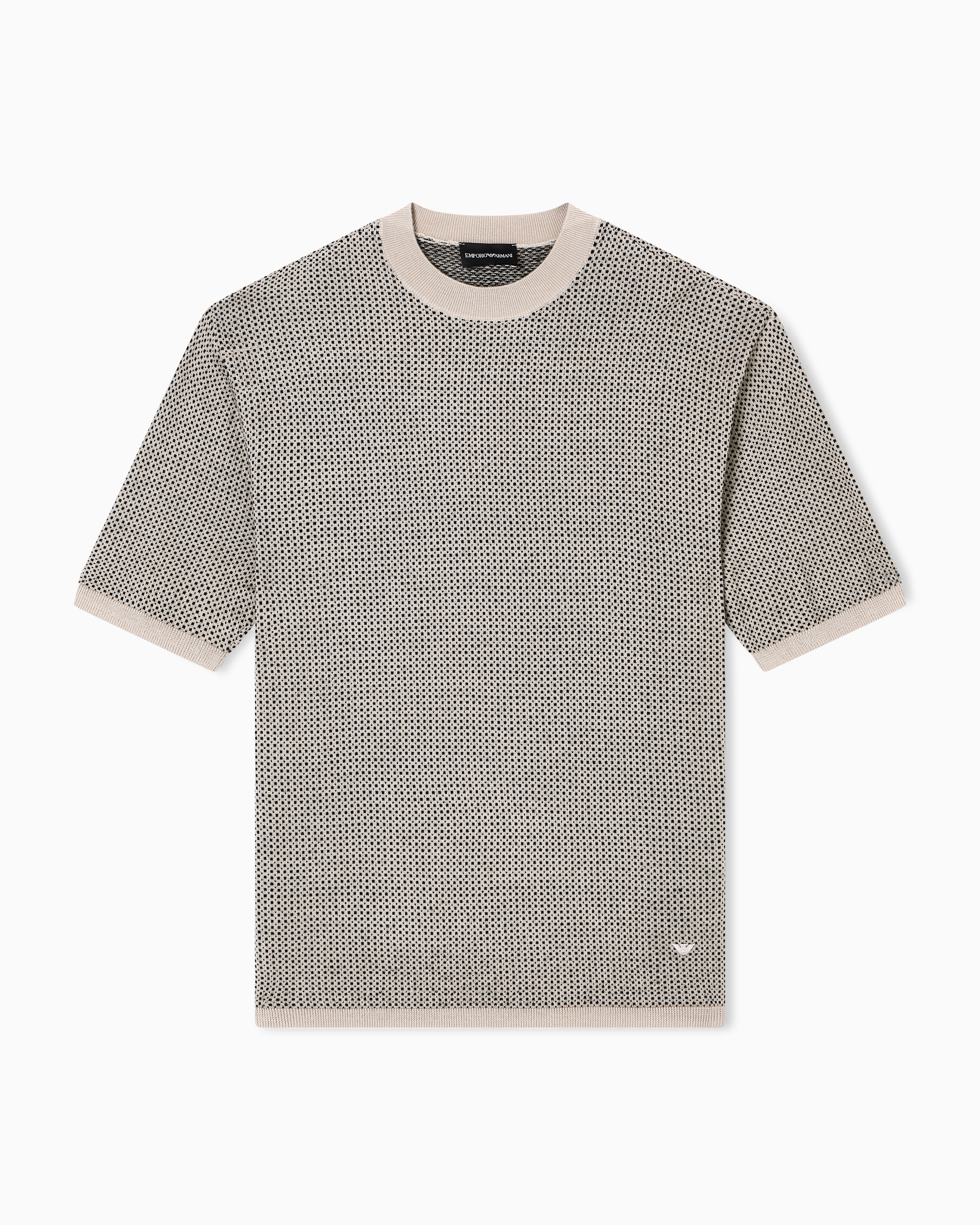 Emporio Armani - Virgin-wool jumper with two-tone jacquard micro motif, Man, Brown, Size: