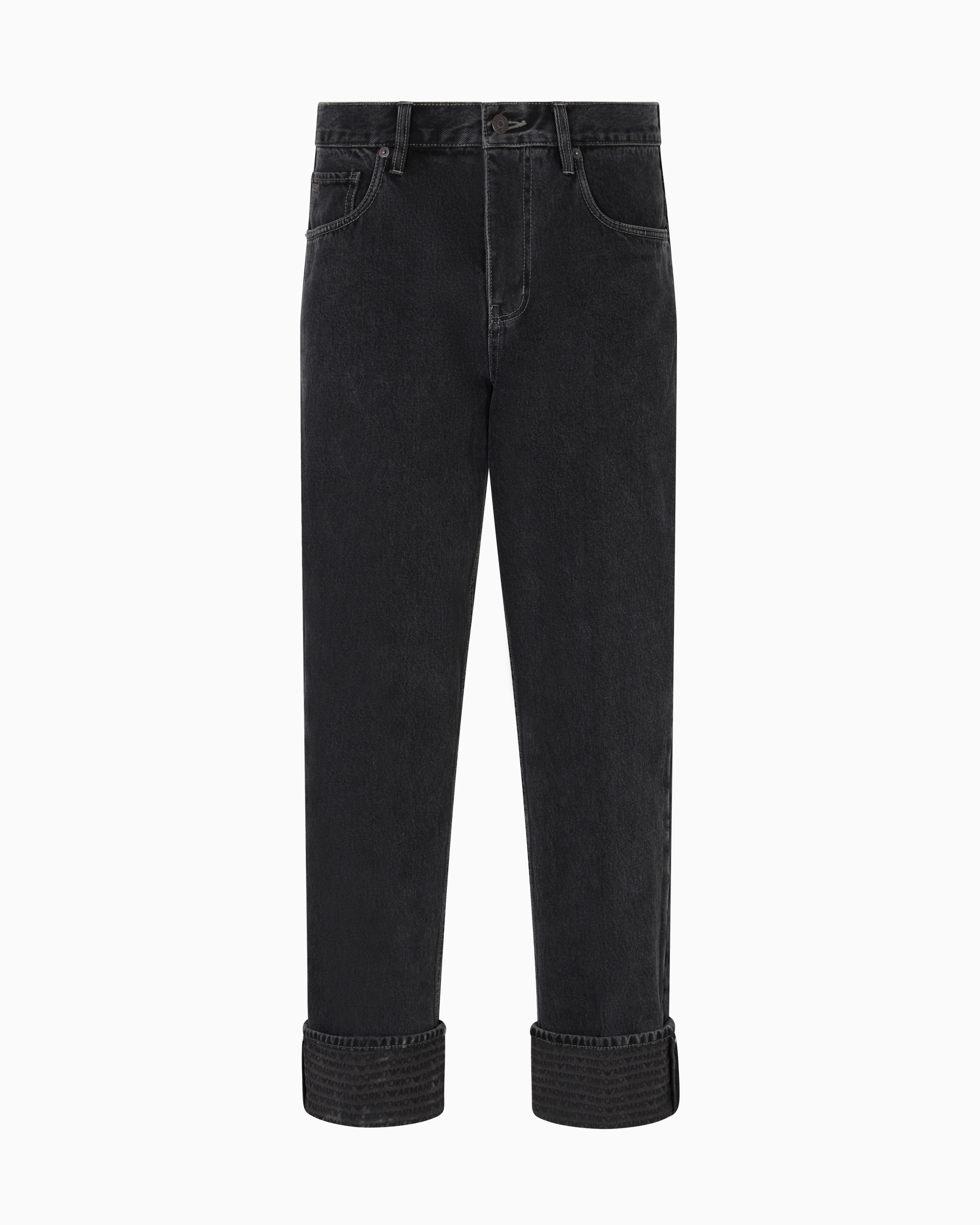 Emporio Armani - J73 loose-fit denim jeans with logo turn-ups, Man, Grey, Size: