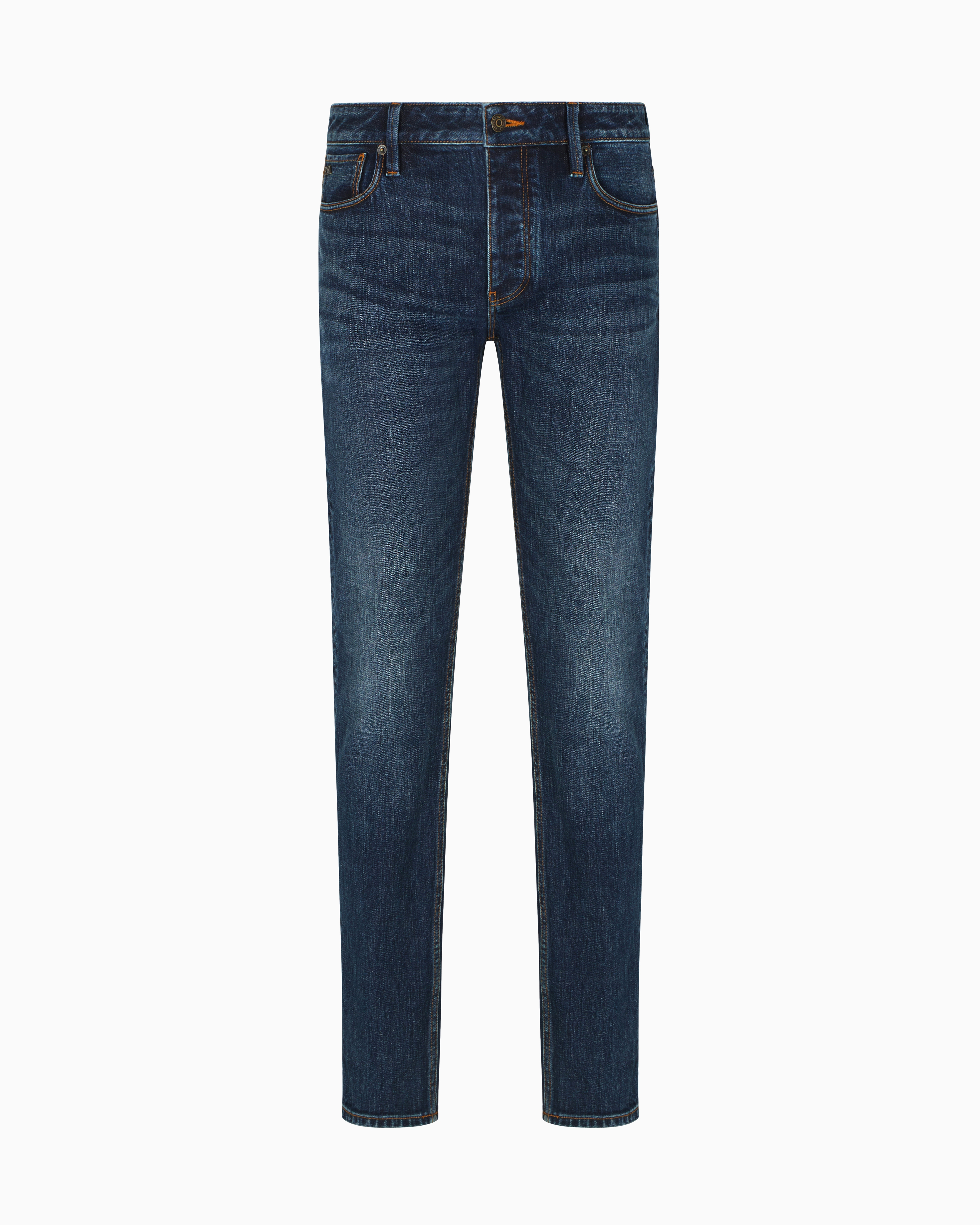 Emporio Armani - J75 slim-fit, stone-washed stretch-denim jeans, Man, Blue, Size: