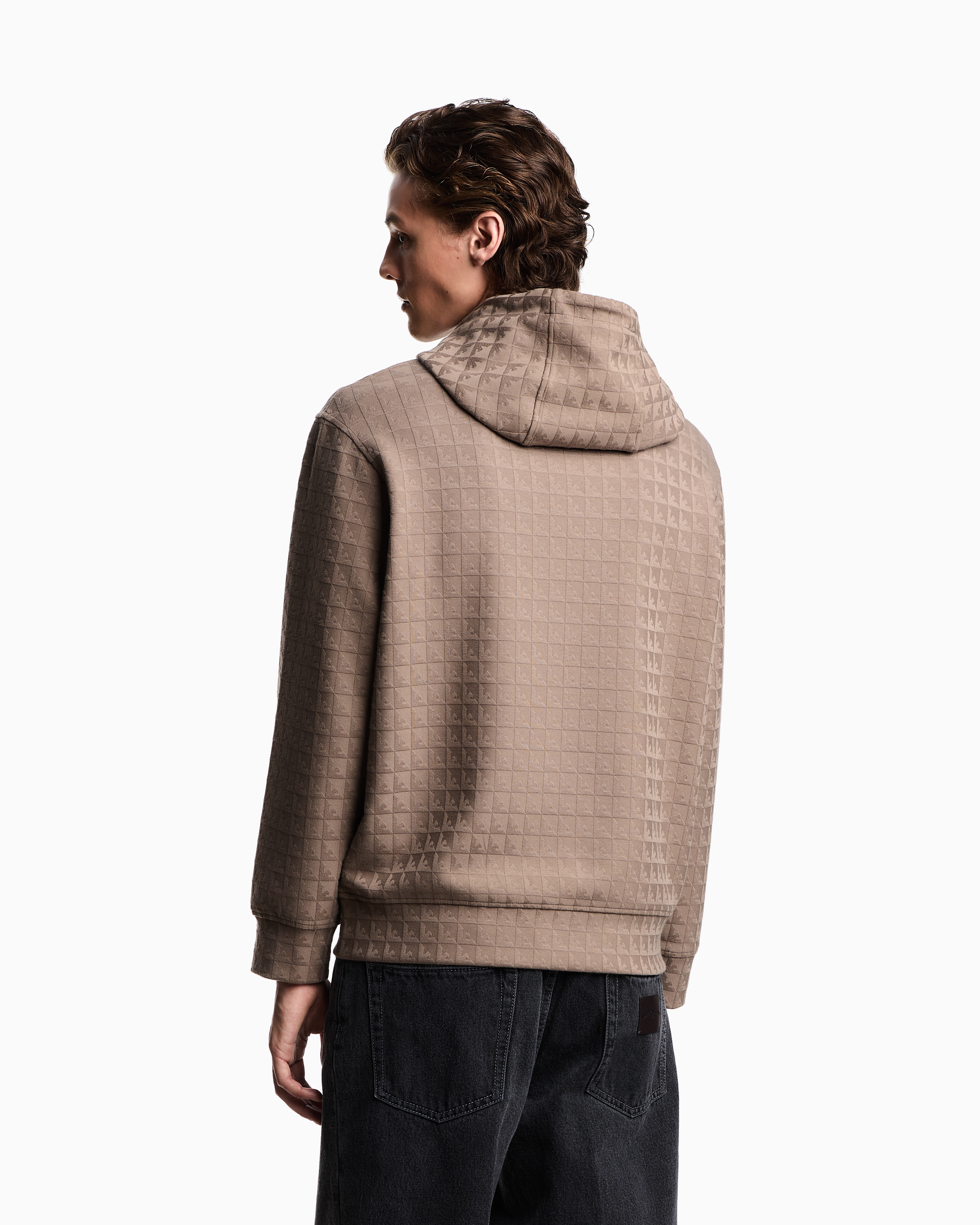 Emporio Armani - ASV Lyocell-blend jacquard jersey hooded sweatshirt with repeated eagle motif, Man, Brown, Size: