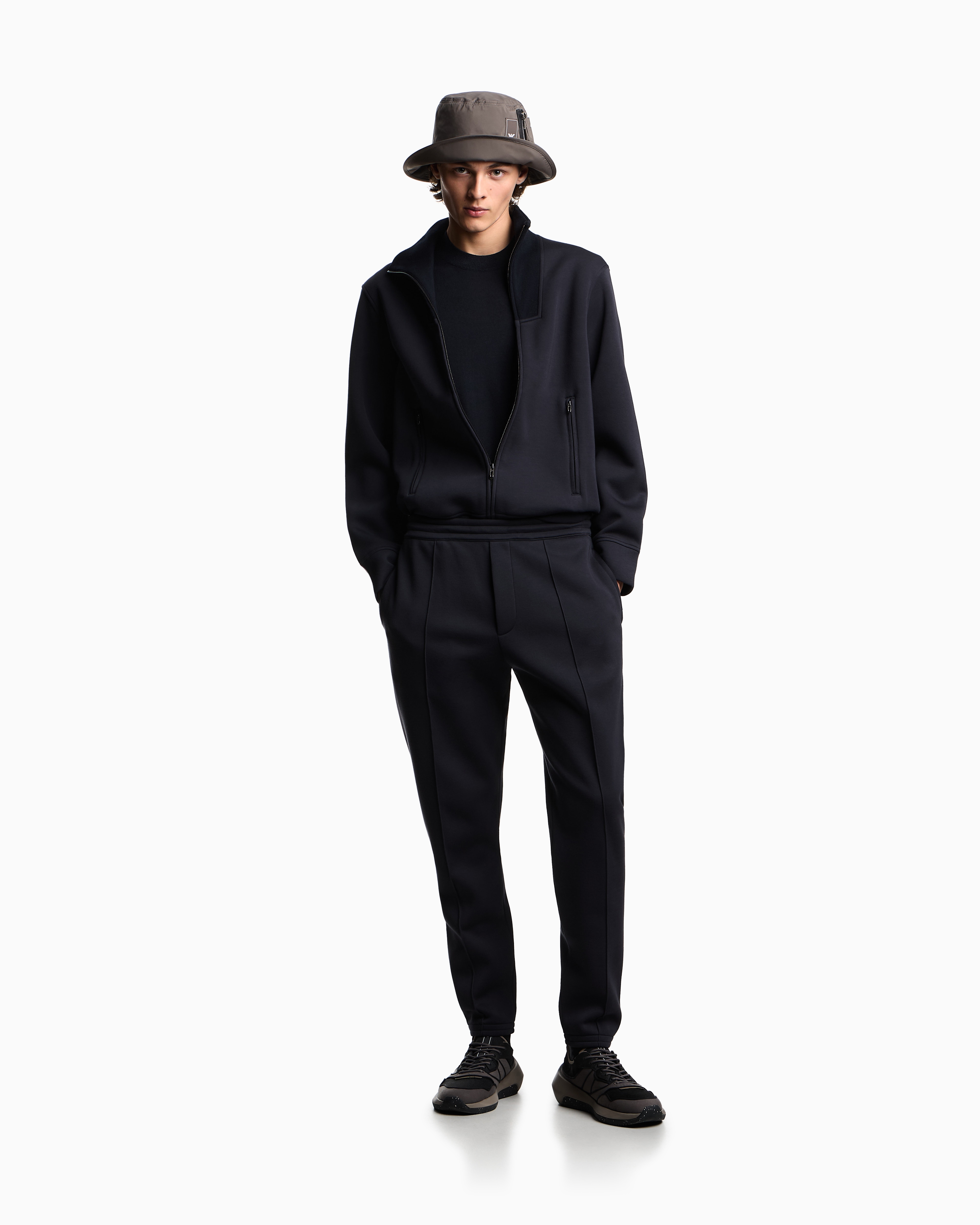 Emporio Armani Travel Essentials Full-zip Sweatshirt In Double Jersey In Black