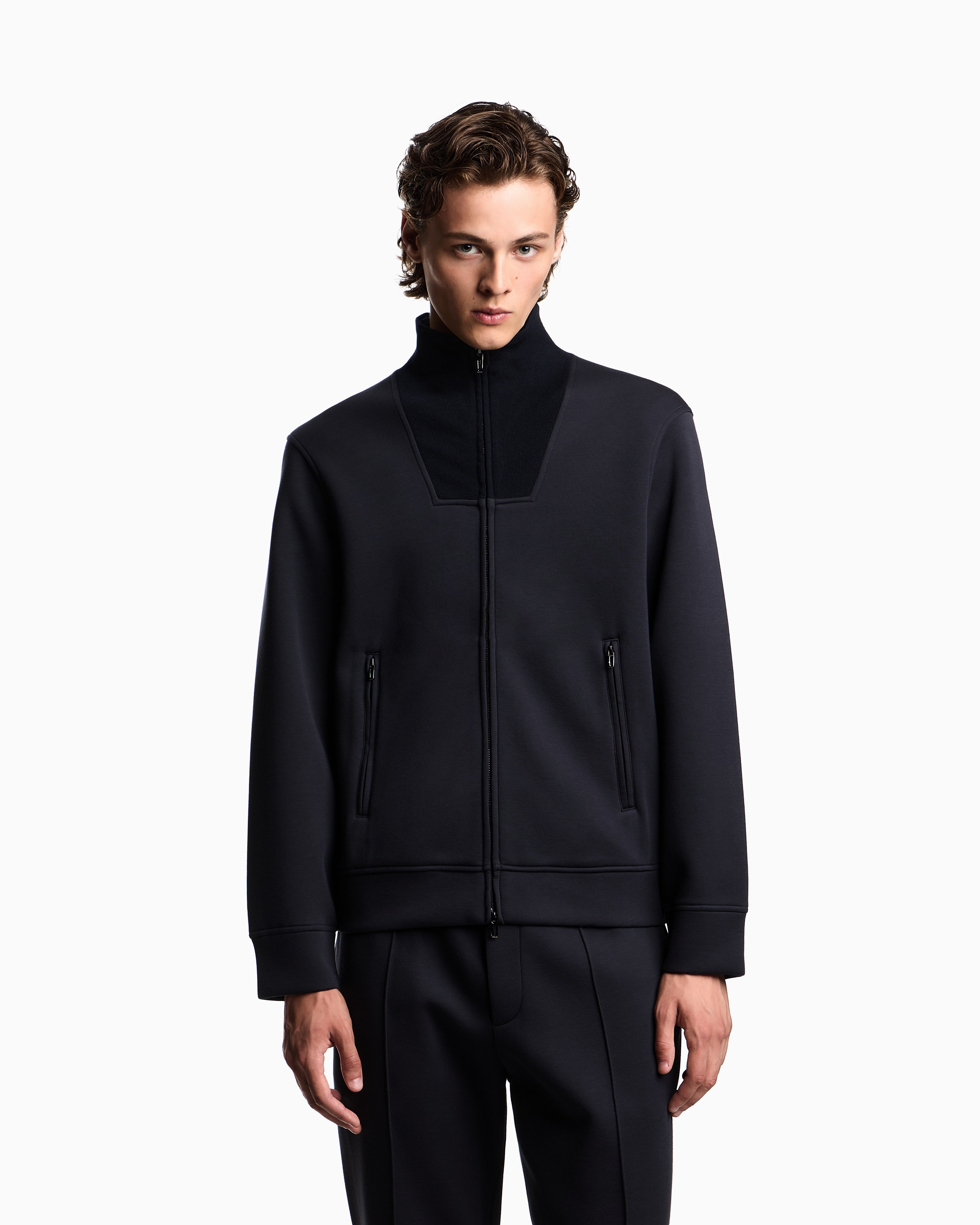 Emporio Armani Travel Essentials Full-zip Sweatshirt In Double Jersey In Black