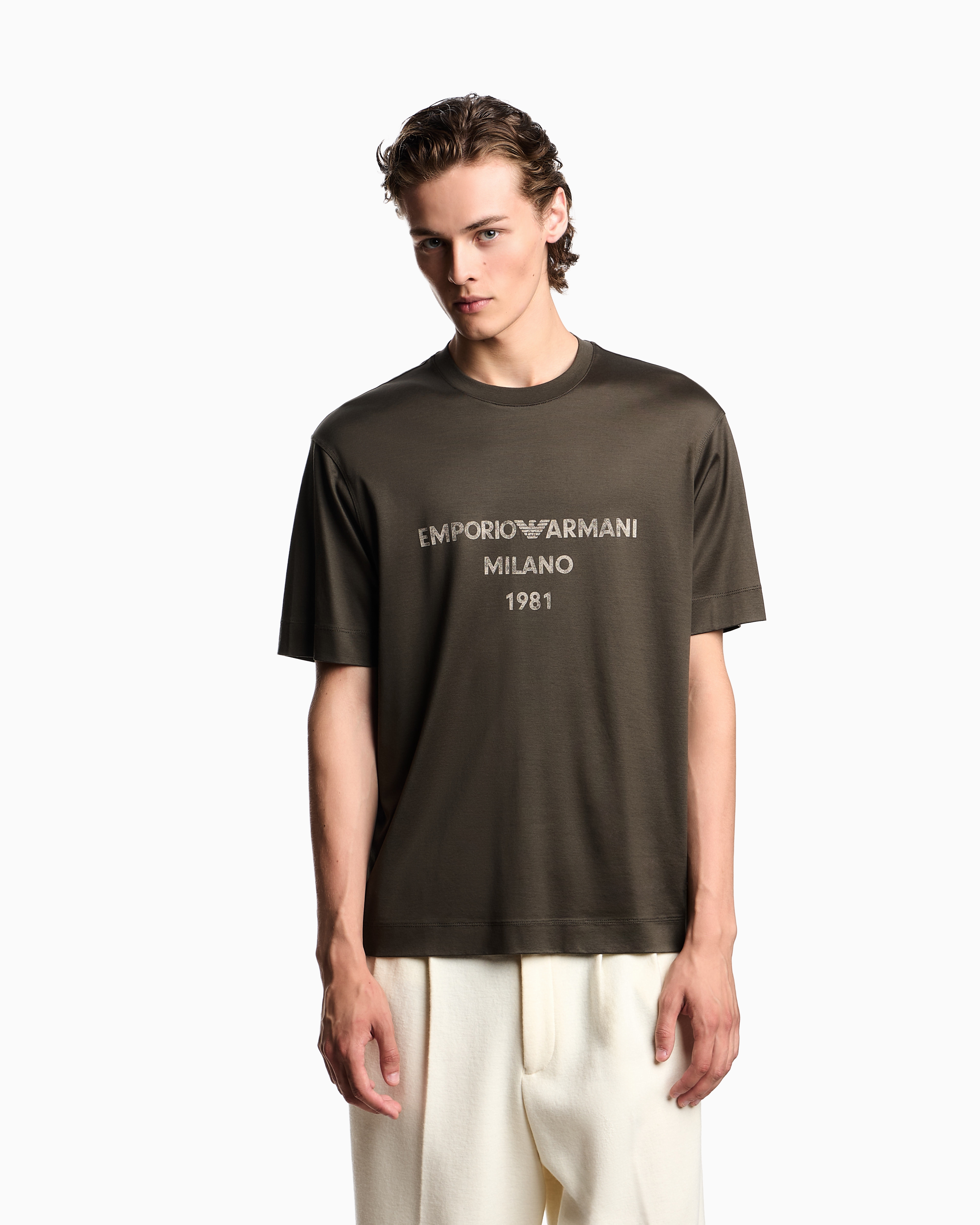 Emporio Armani - ASV Lyocell T-shirt with vintage-effect logo print, Man, Green, Size: