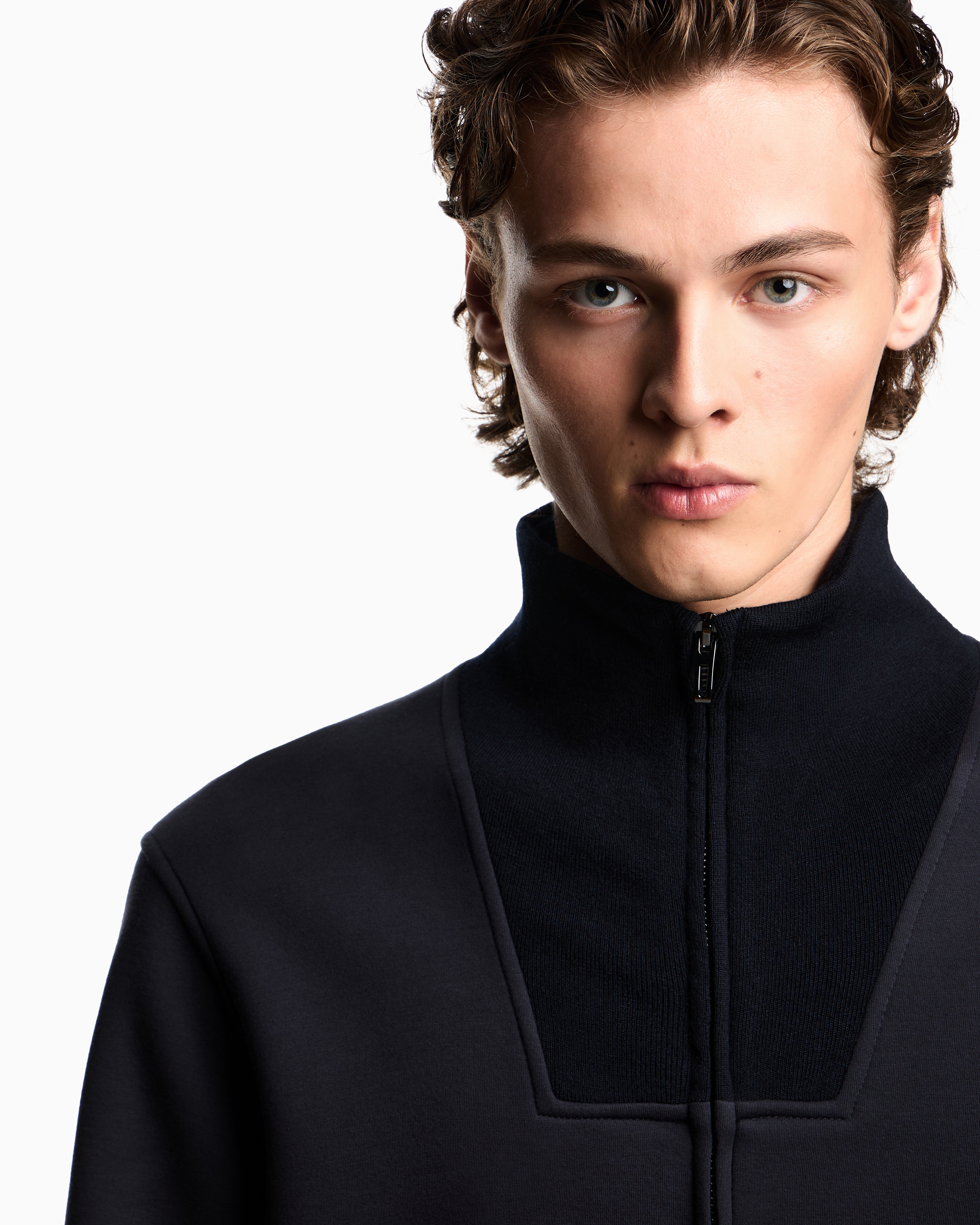 Emporio Armani Travel Essentials Full-zip Sweatshirt In Double Jersey In Black