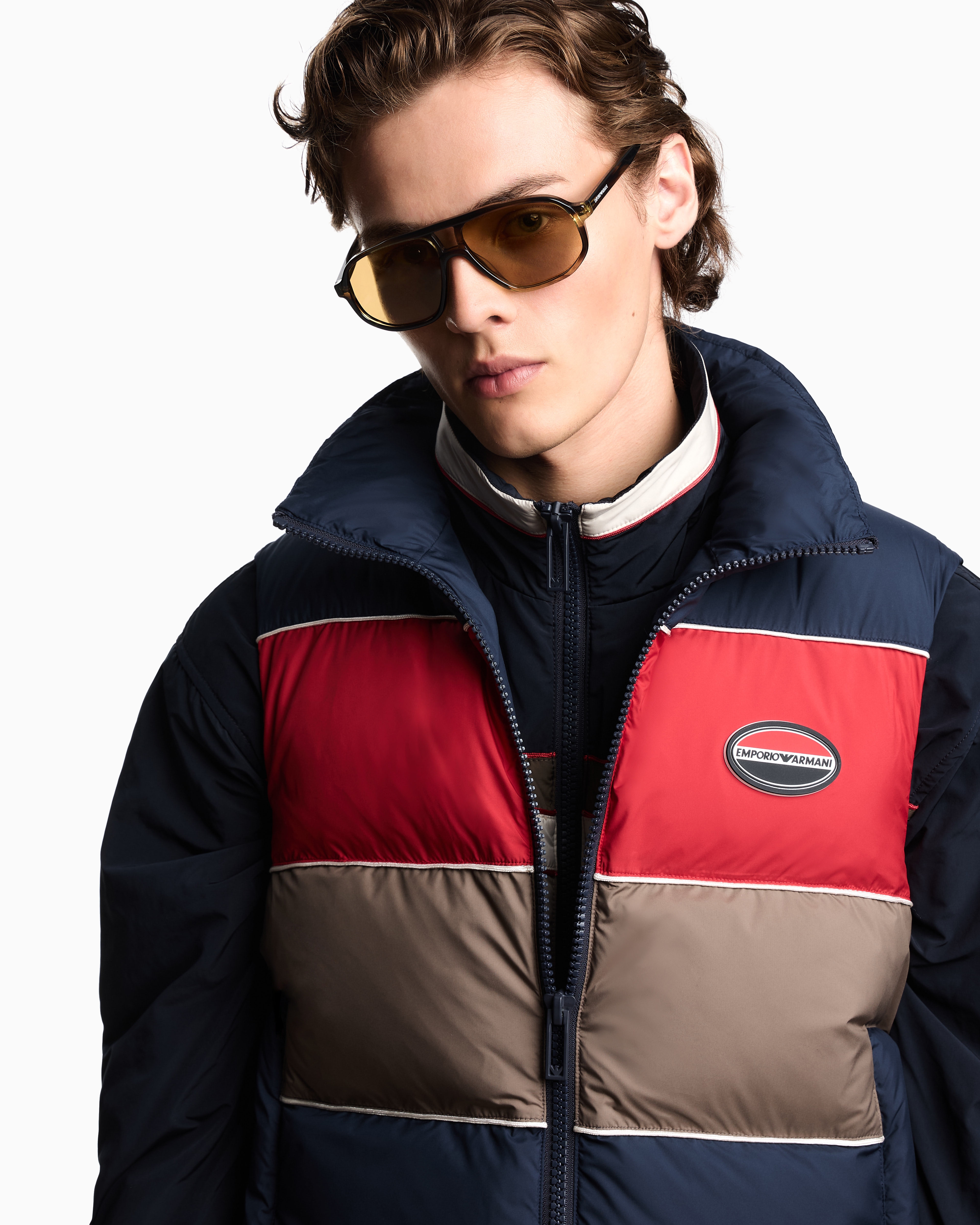 Emporio Armani - Water-repellent quilted ripstop nylon sleeveless down jacket, Man, Navy Blue, Size: