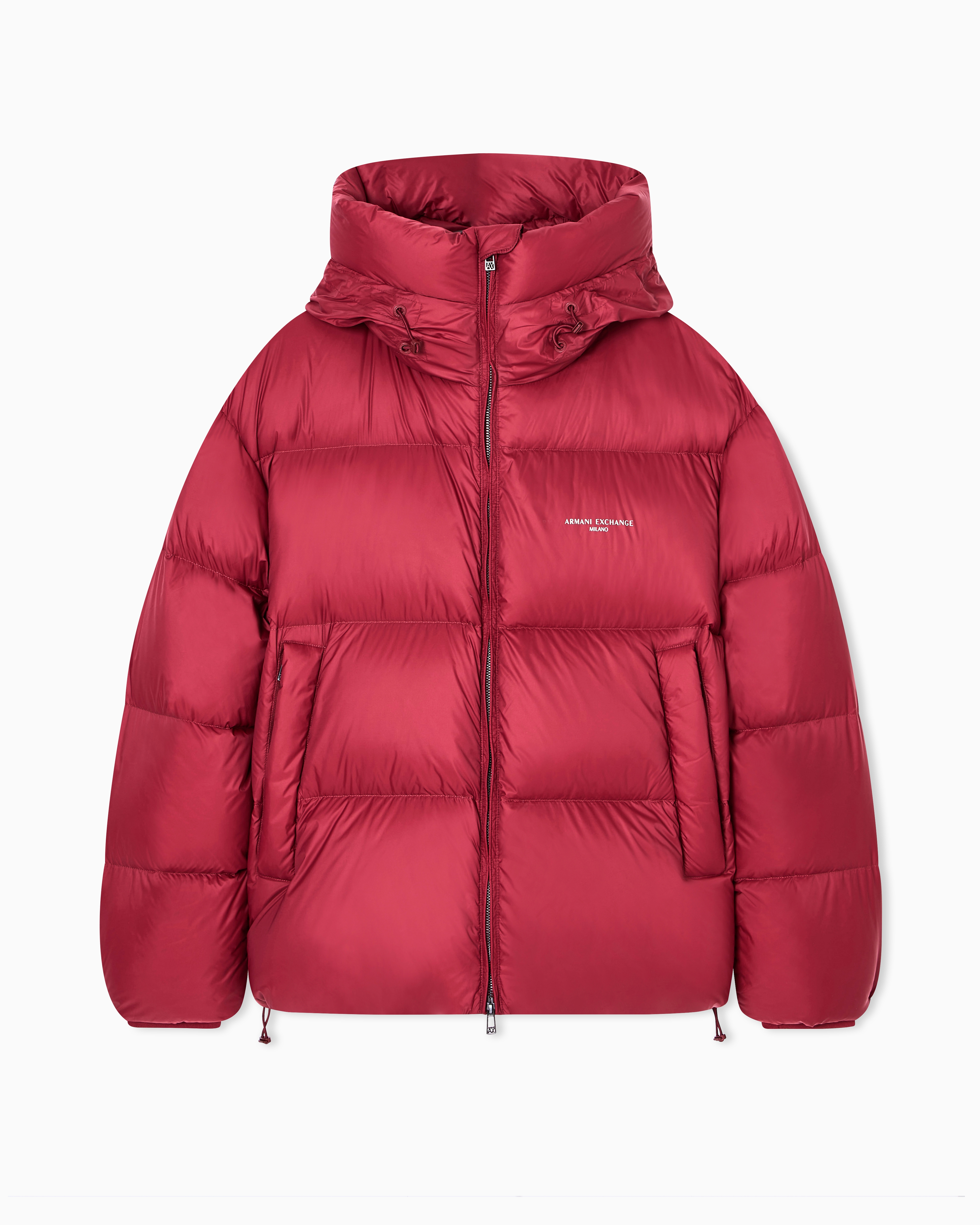 Armani Exchange - Satin hooded down jacket, Man, Burgundy, Size: