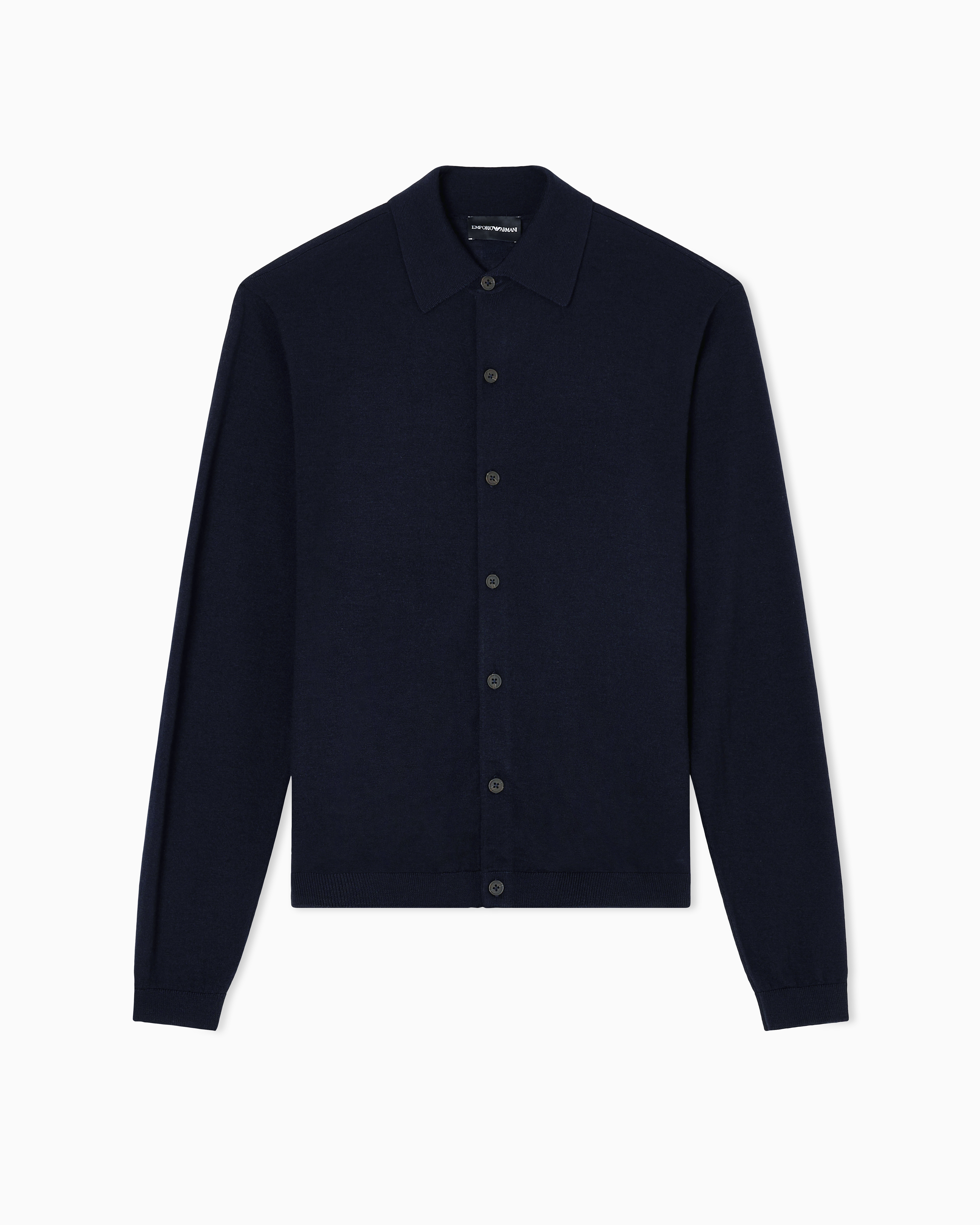 Emporio Armani - Travel Essentials plain-knit virgin-wool cardigan, Man, Navy Blue, Size: