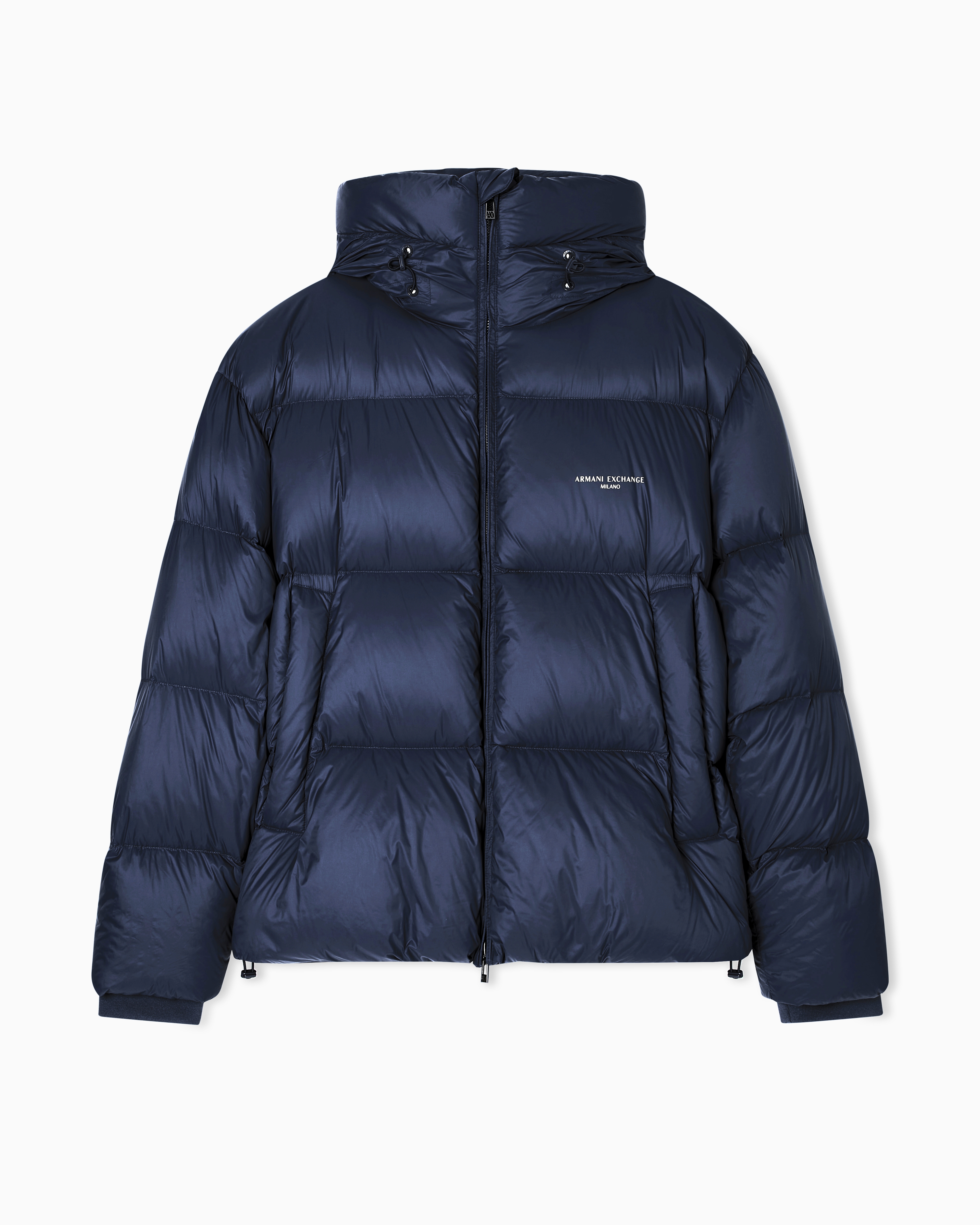Armani Exchange - Satin hooded down jacket, Man, Navy Blue, Size: