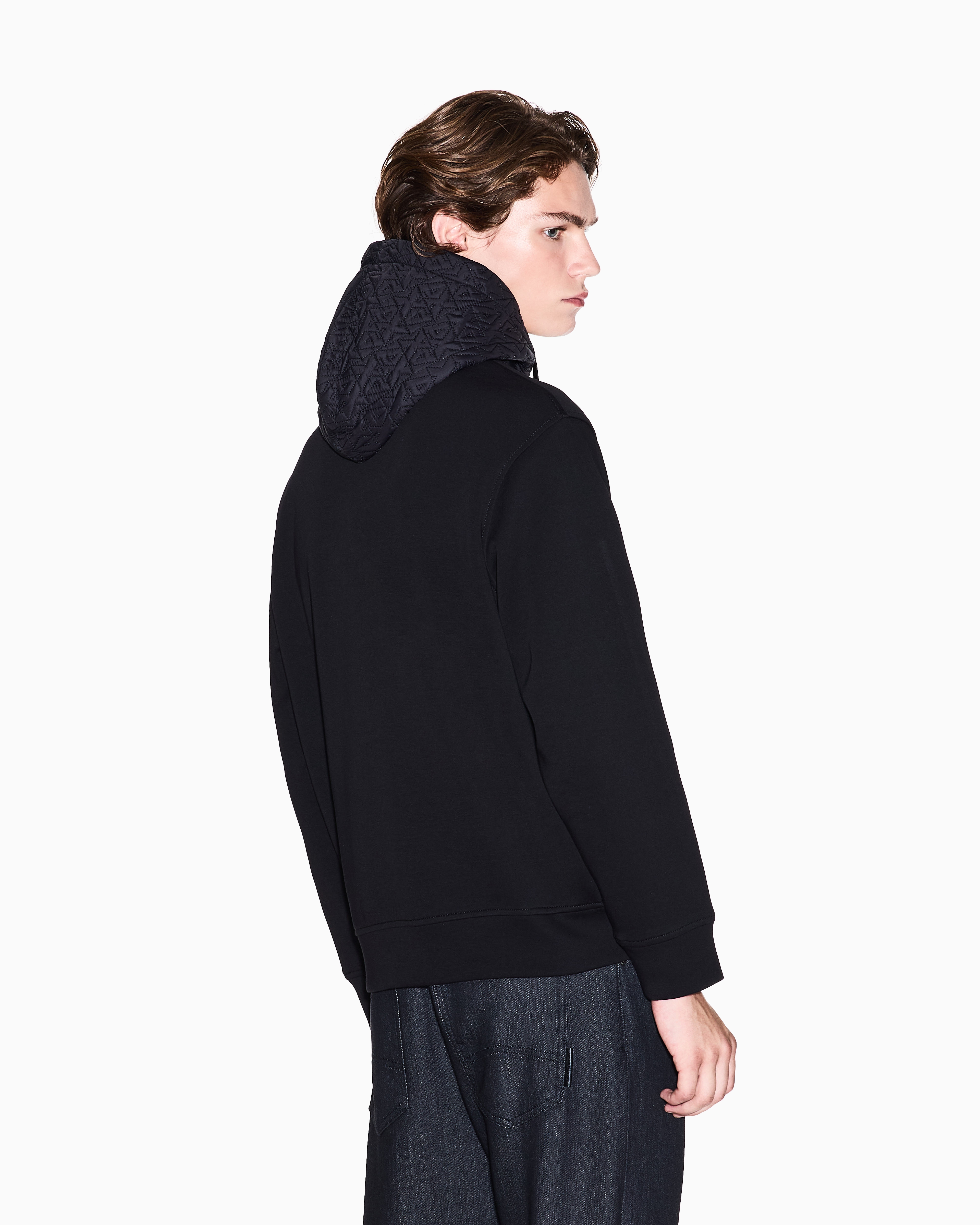 Armani Exchange - Zip-up sweatshirt with contrasting hood, Man, Black, Size: