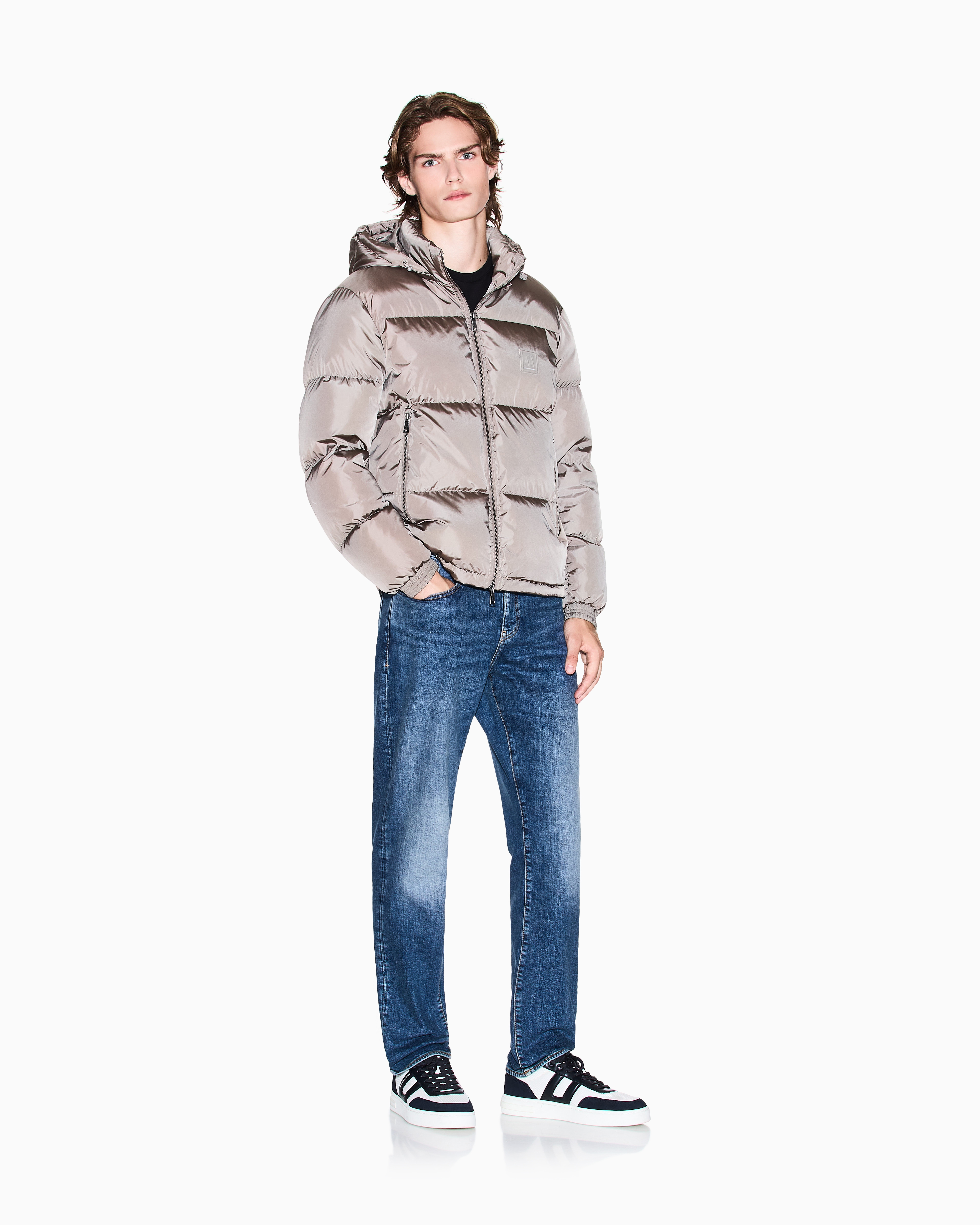 Armani Exchange - Padded jacket with hood, Man, Beige, Size: