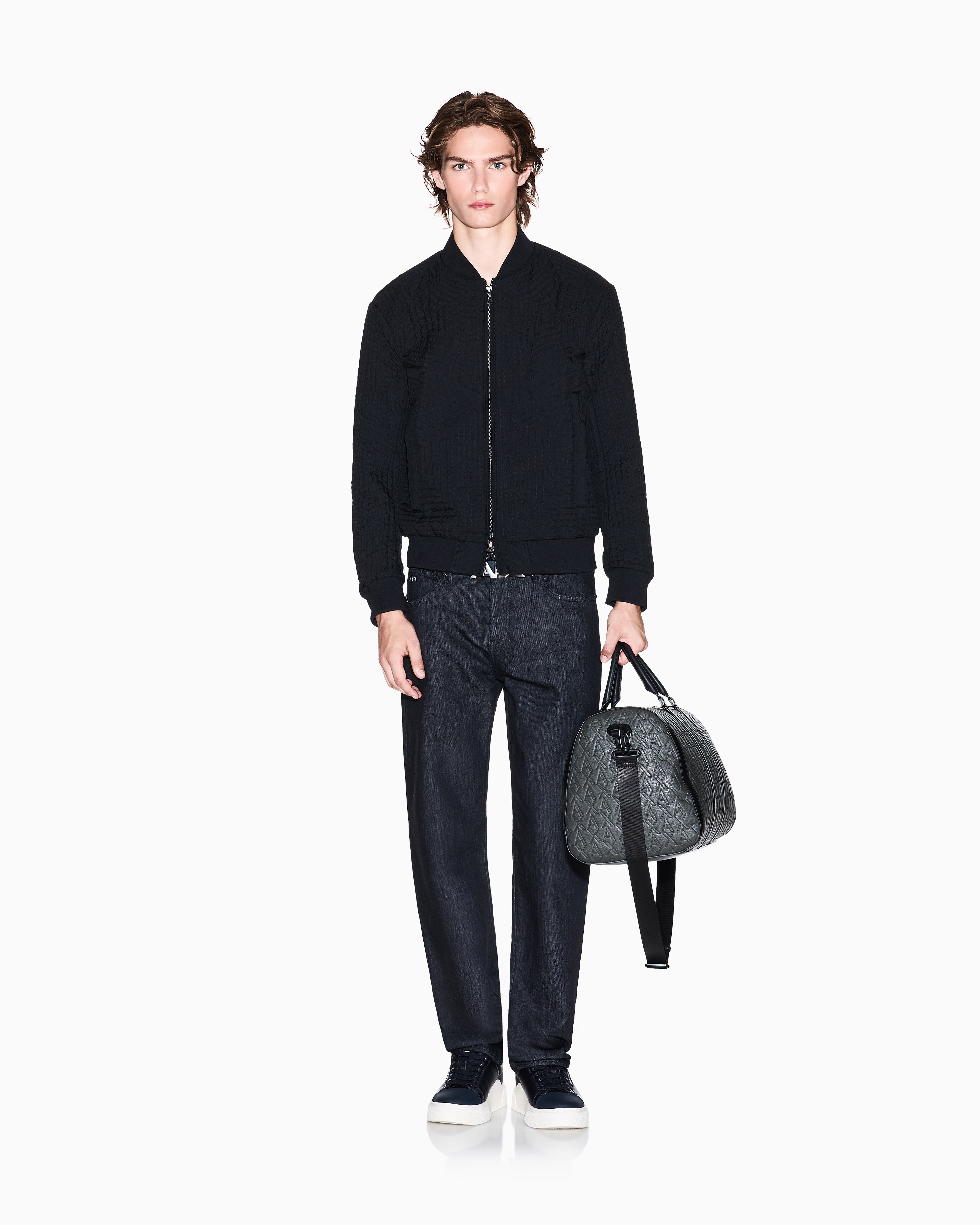 Armani Exchange - Geometric Quilted Bomber, Man, Black, Size:
