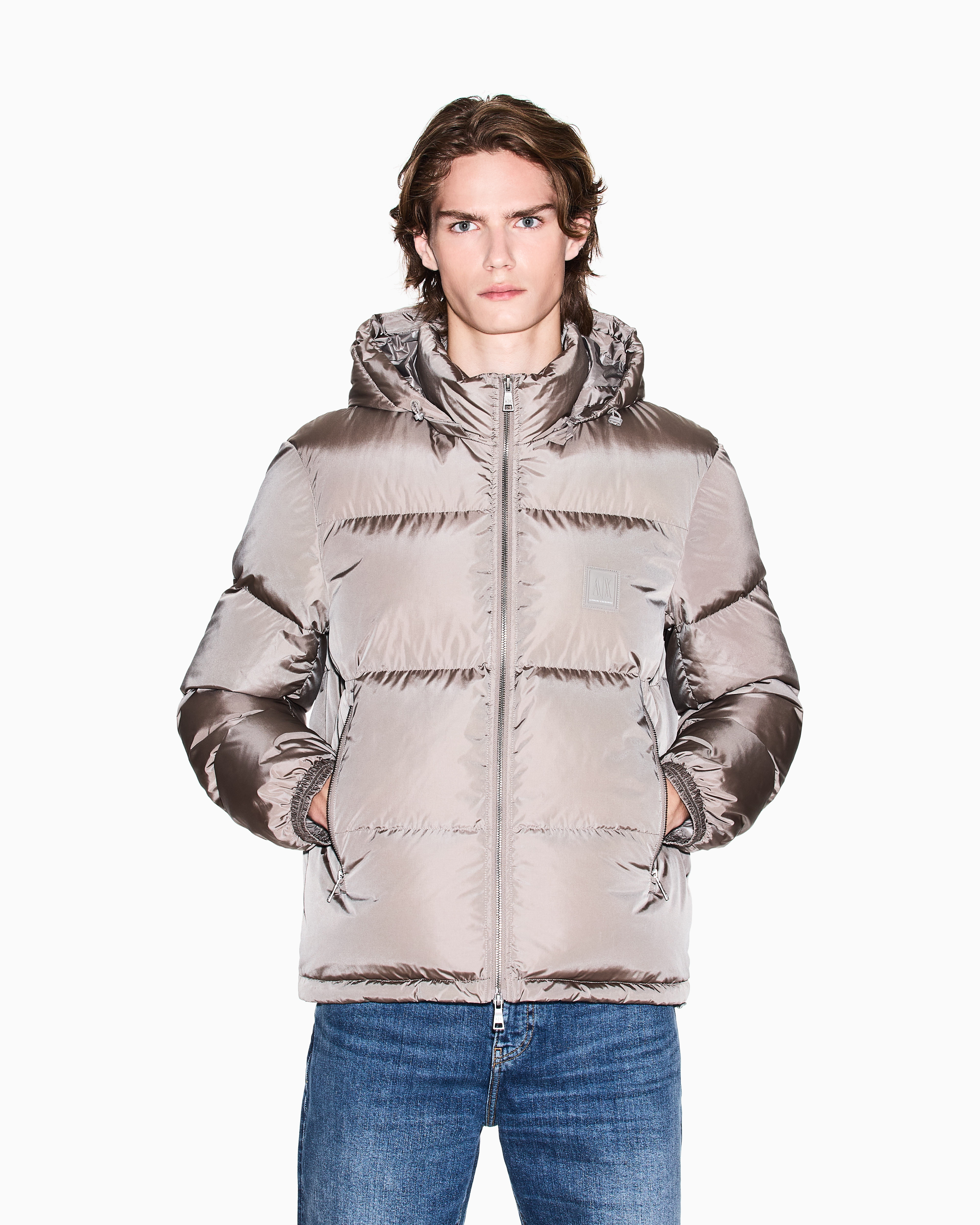 Armani Exchange - Padded jacket with hood, Man, Beige, Size: